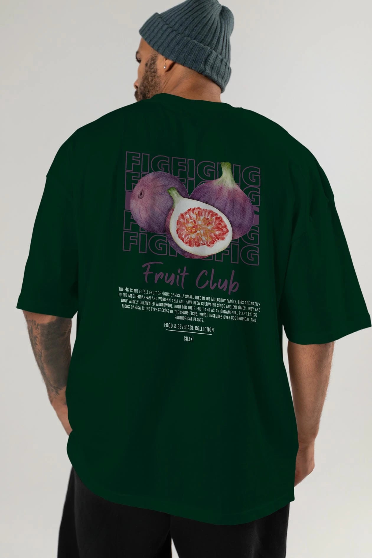 Fig Arka Baskılı Oversize t-shirt Erkek Kadın Pamuk Bisiklet Yaka tişort