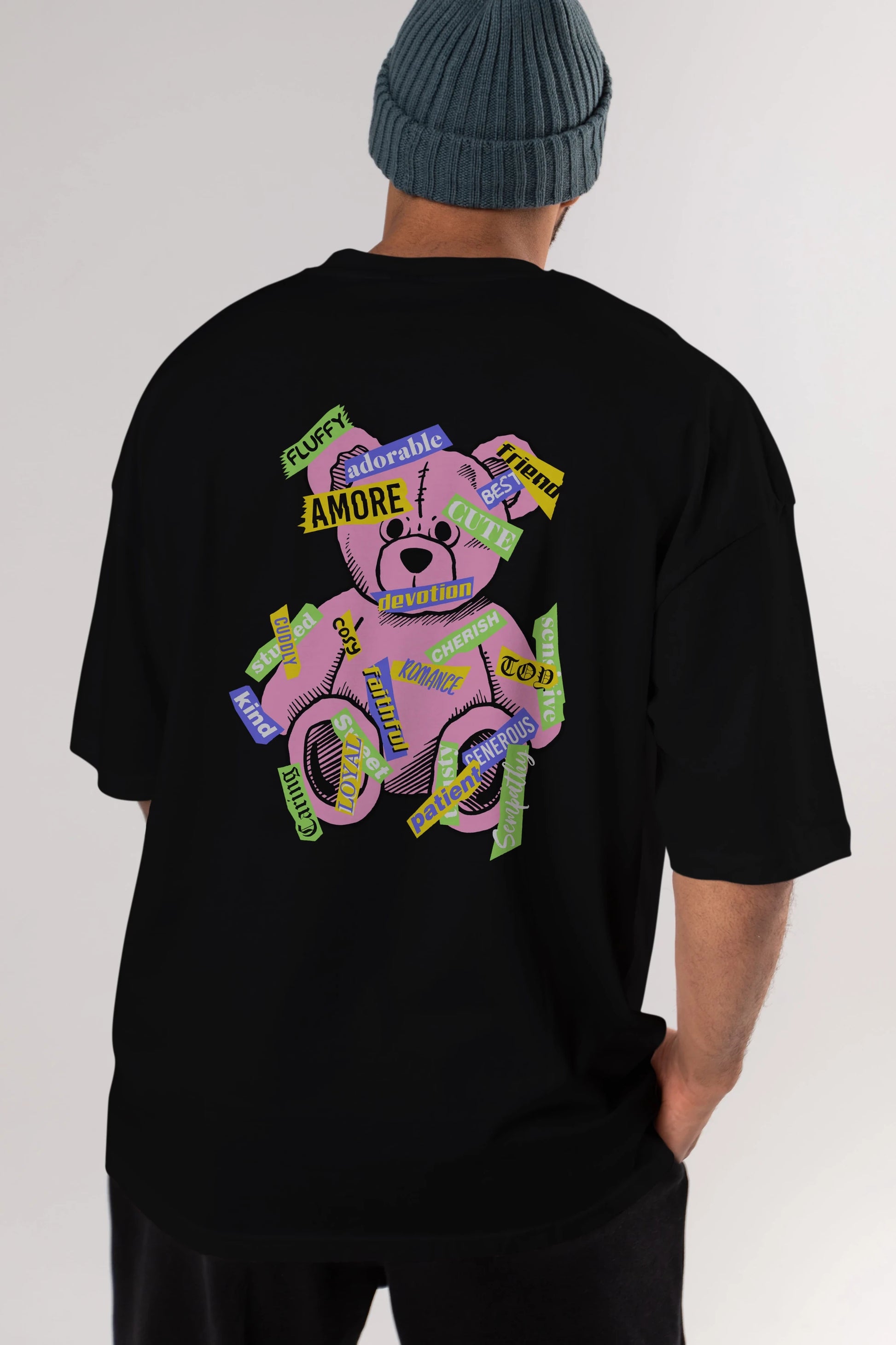 Teddy Bear Cute Arka Baskılı Oversize t-shirt Erkek Kadın Unisex