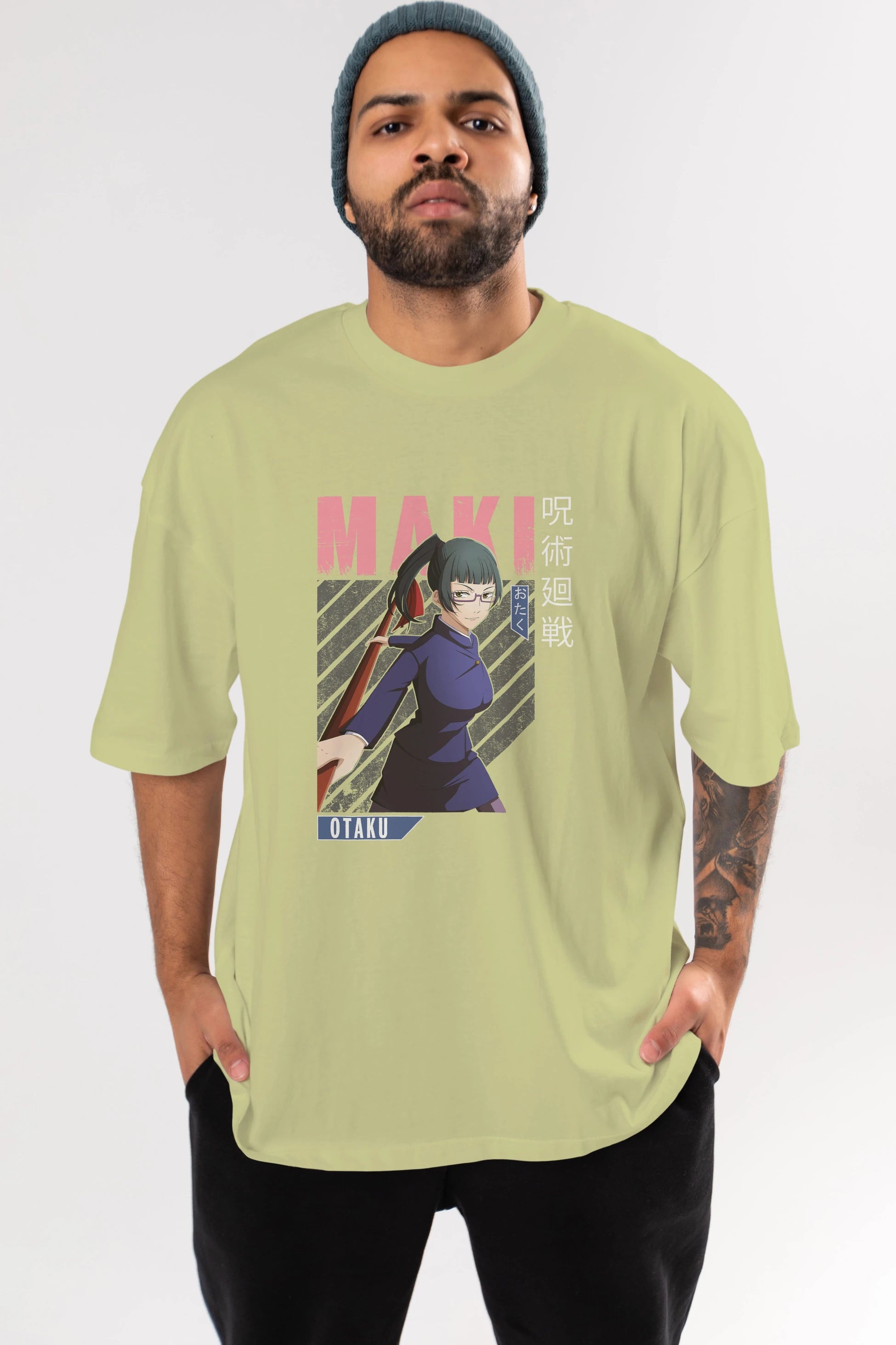 Maki Zenin CHAINSAWMAN Anime Ön Baskılı Oversize t-shirt %100 pamuk Erkek Kadın Unisex