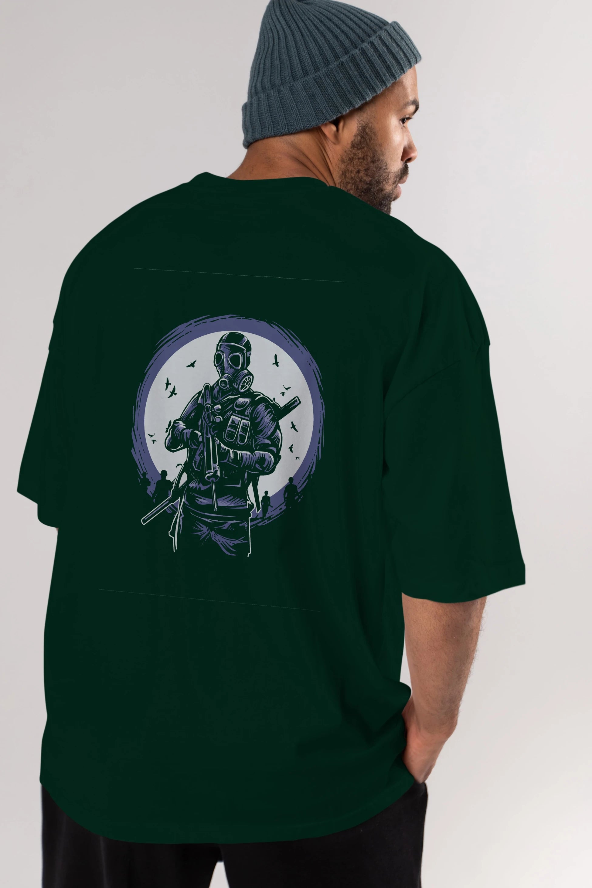 Gas Mask Soldier Arka Baskılı Oversize t-shirt Erkek Kadın Unisex %100 Pamuk