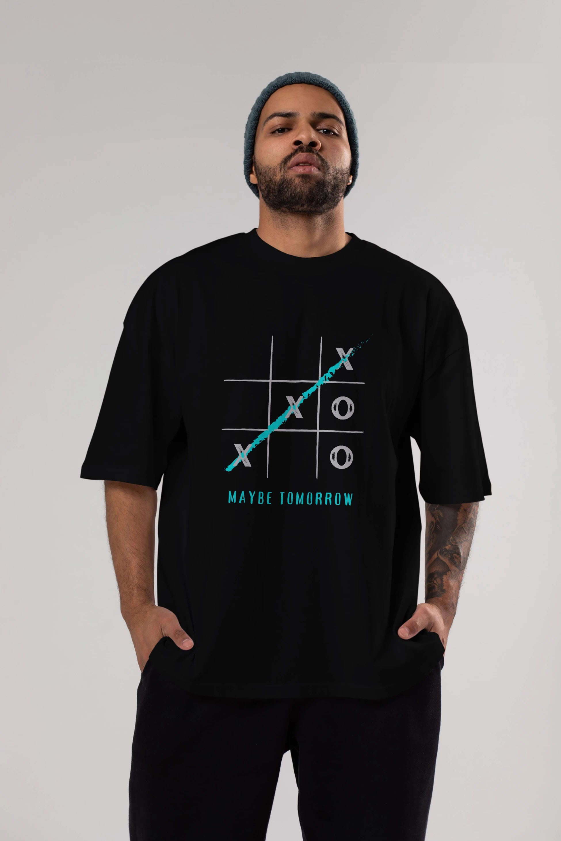 Maybe Tomorrow Yazılı Ön Baskılı Oversize t-shirt Erkek Kadın Unisex