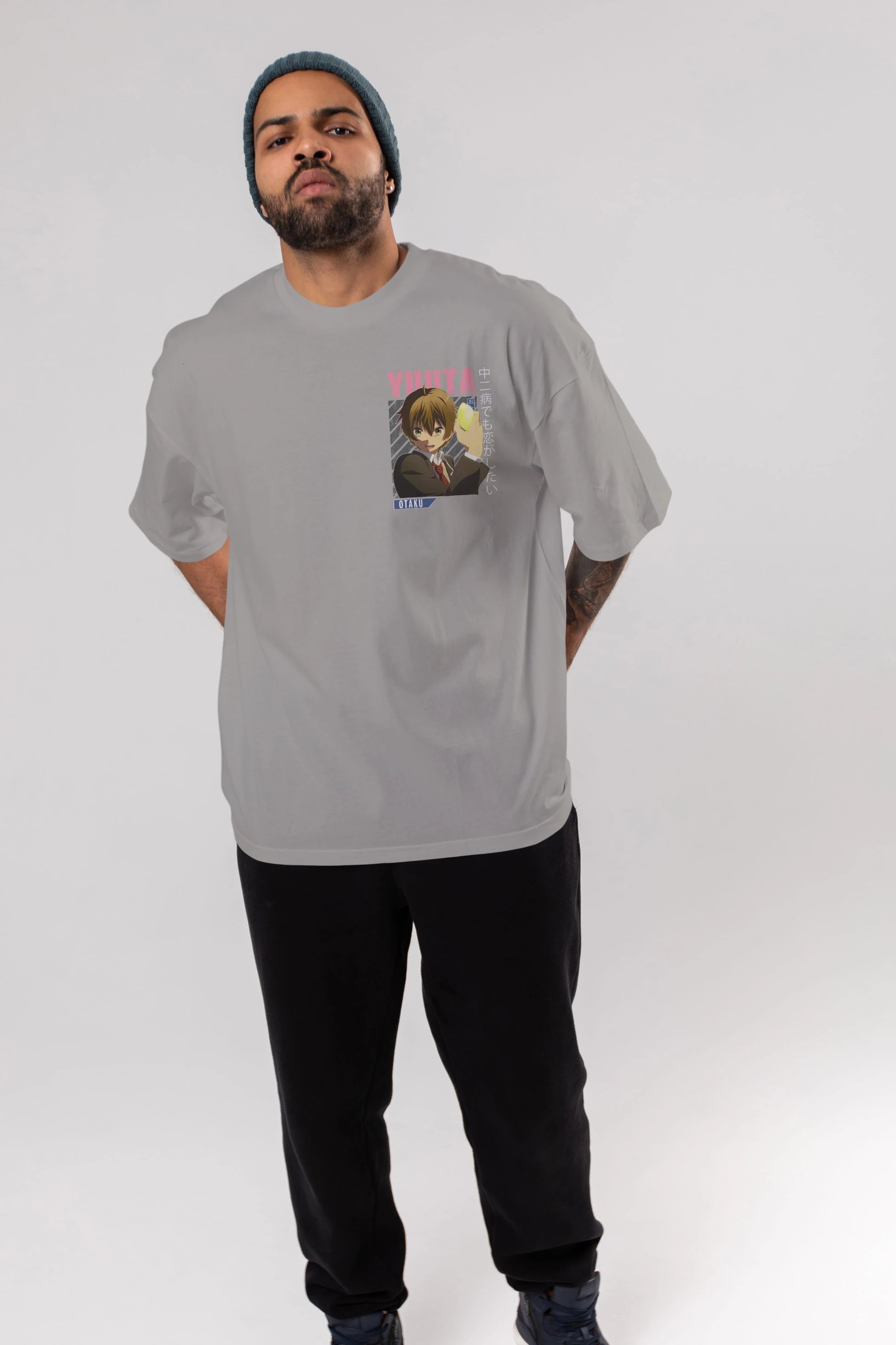 Yuuta Togashi 2 Ön Sol Baskılı Oversize t-shirt Erkek Kadın Unisex %100 Pamuk Bisiklet Yaka tişort