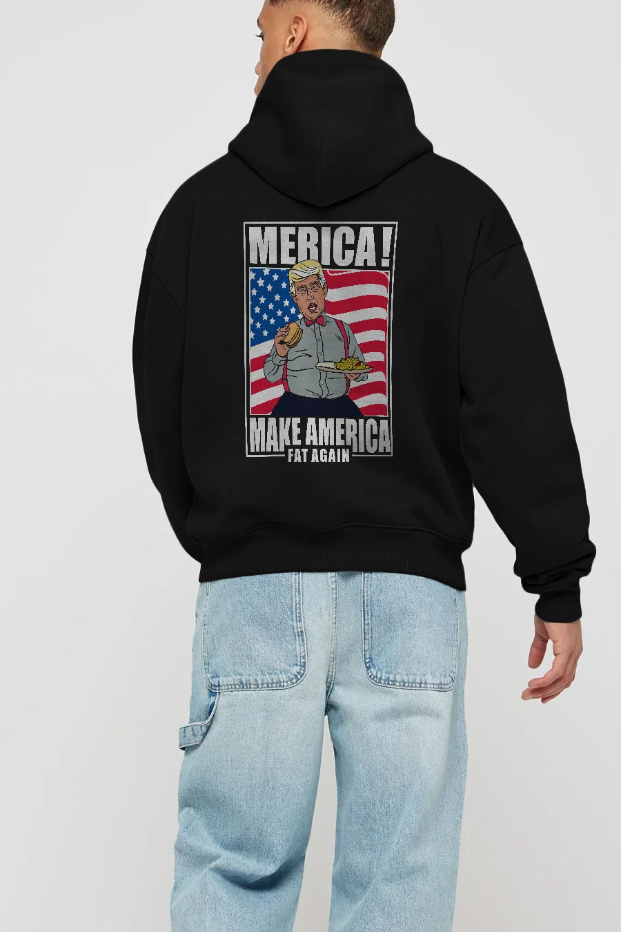 Trump Burger Arka Baskılı Hoodie Oversize Kapüşonlu Sweatshirt Erkek Kadın Unisex