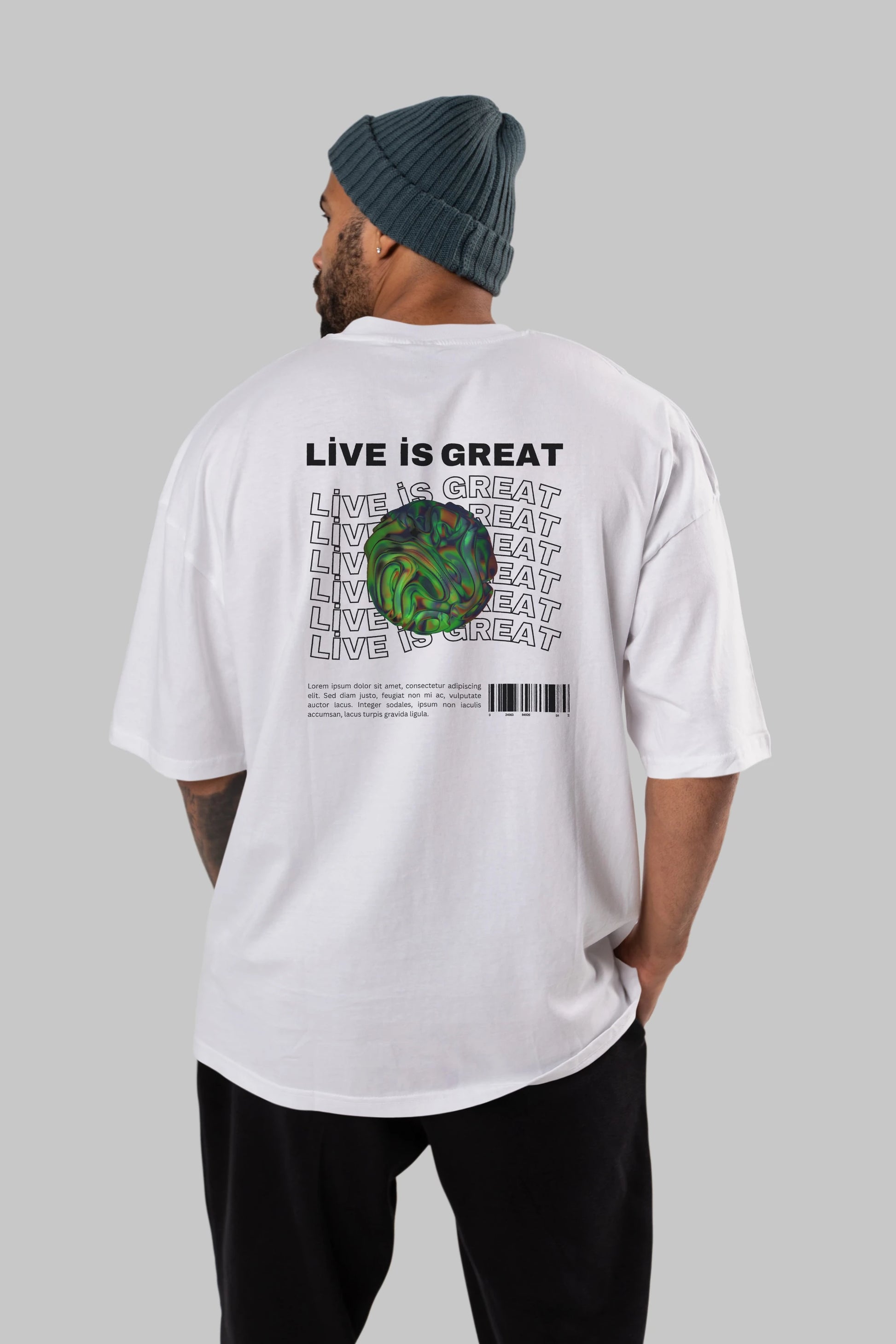 Live is Great Yazılı Arka Baskılı Oversize t-shirt Erkek Kadın Unisex