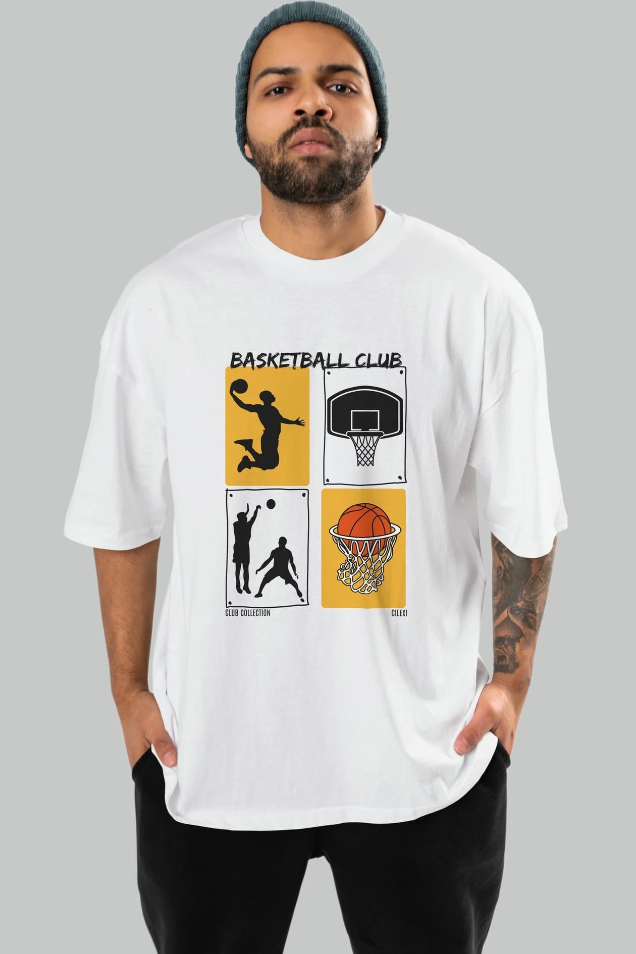 Basketball Club ön Baskılı Oversize t-shirt Erkek Kadın %100 Pamuk Bisiklet Yaka tişort