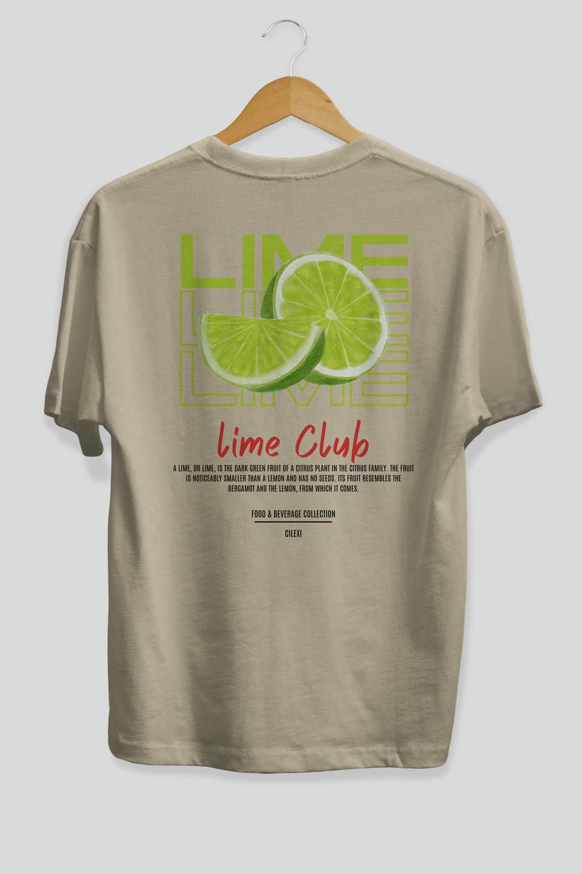 Lime Kokteyl Serisi Baskılı Oversize t-shirt Erkek Kadın Unisex %100 Pamuk Bisiklet Yaka tişort