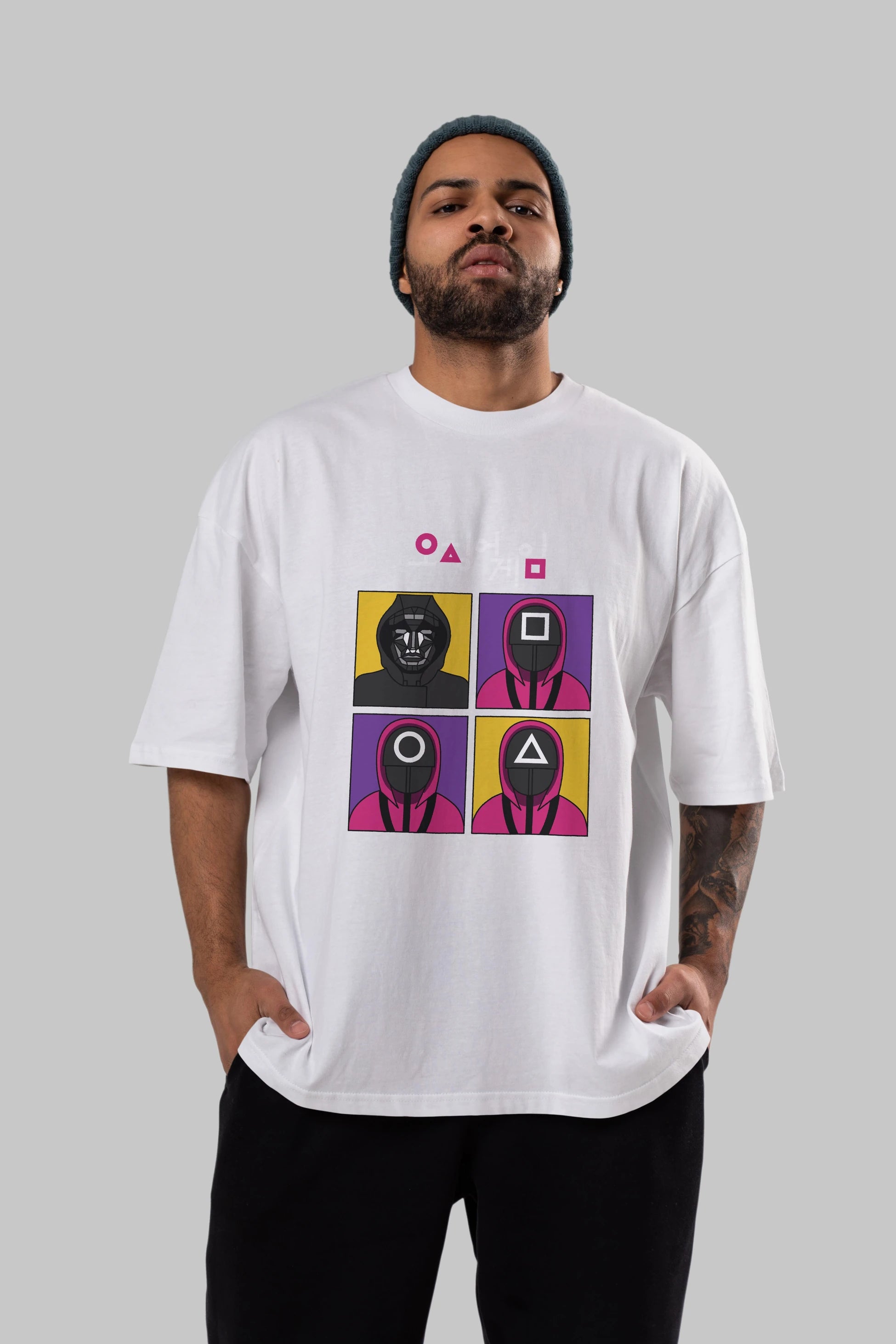 Squid Game (1) Ön Baskılı Oversize t-shirt Erkek Kadın Unisex %100 Pamuk Bisiklet Yaka tişort