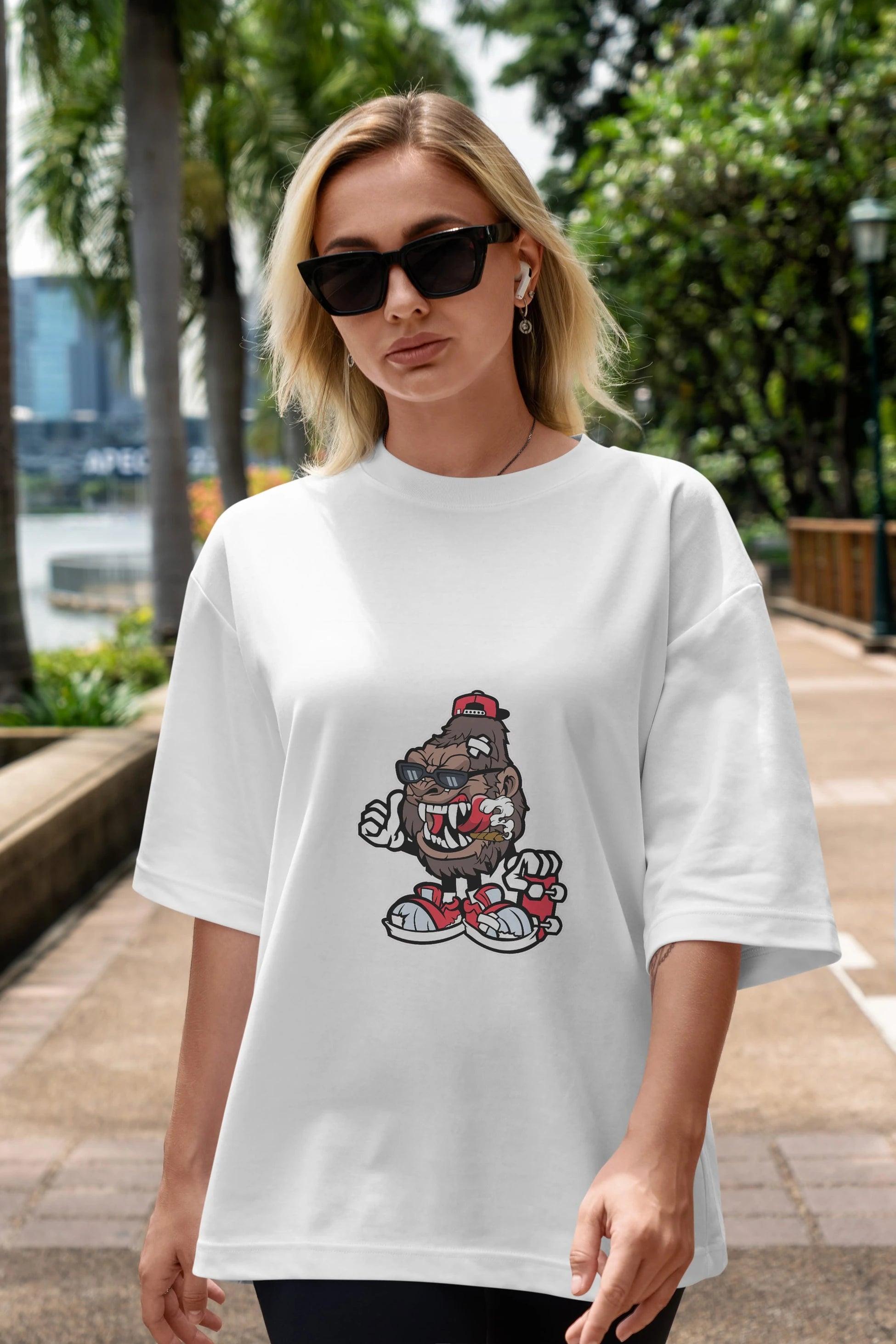 Gorilla Skater Ön Baskılı Oversize t-shirt Erkek Kadın Unisex %100 Pamuk tişort
