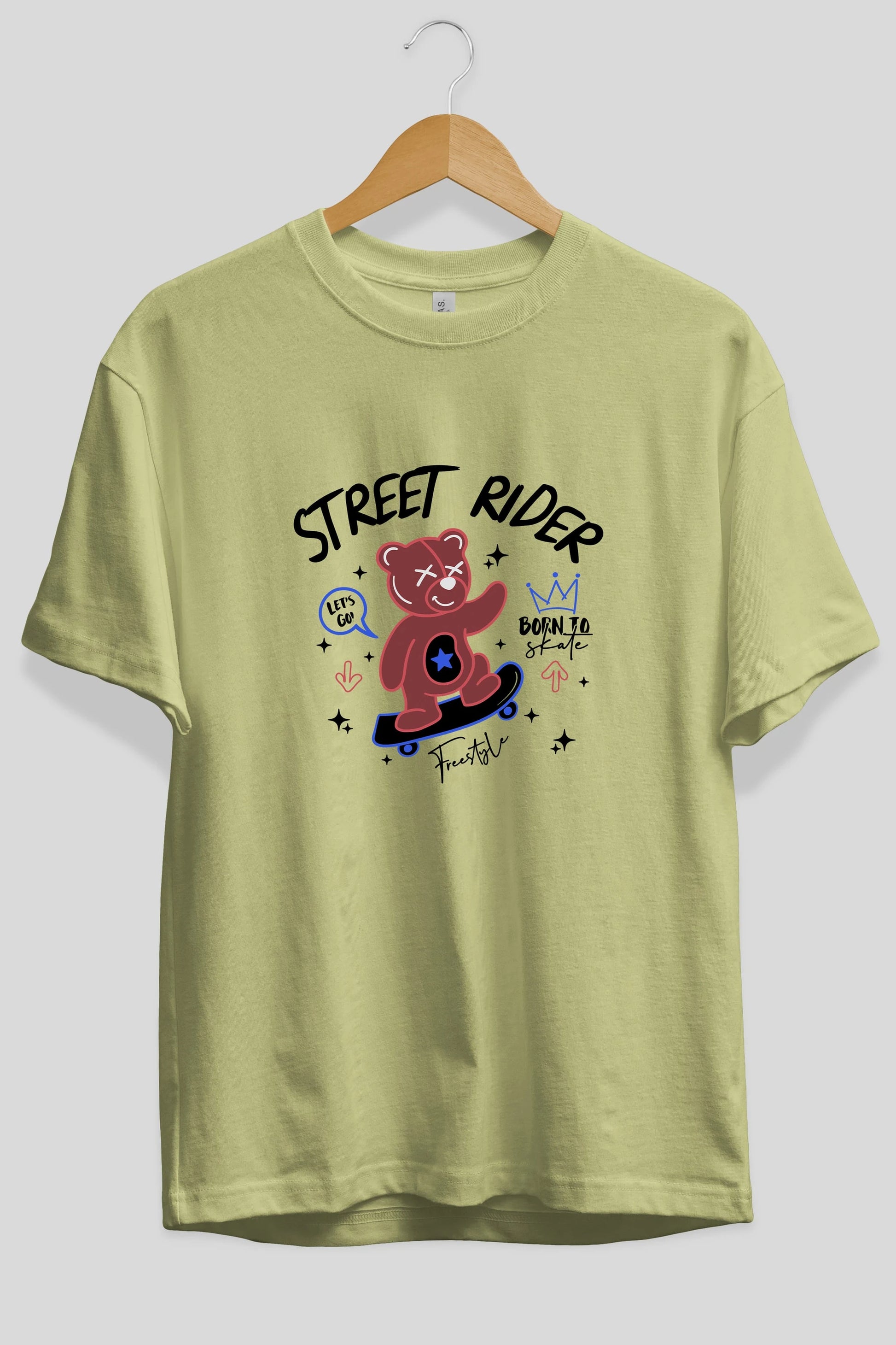 Street Rider Bear Ön Baskılı Oversize t-shirt Erkek Kadın Unisex