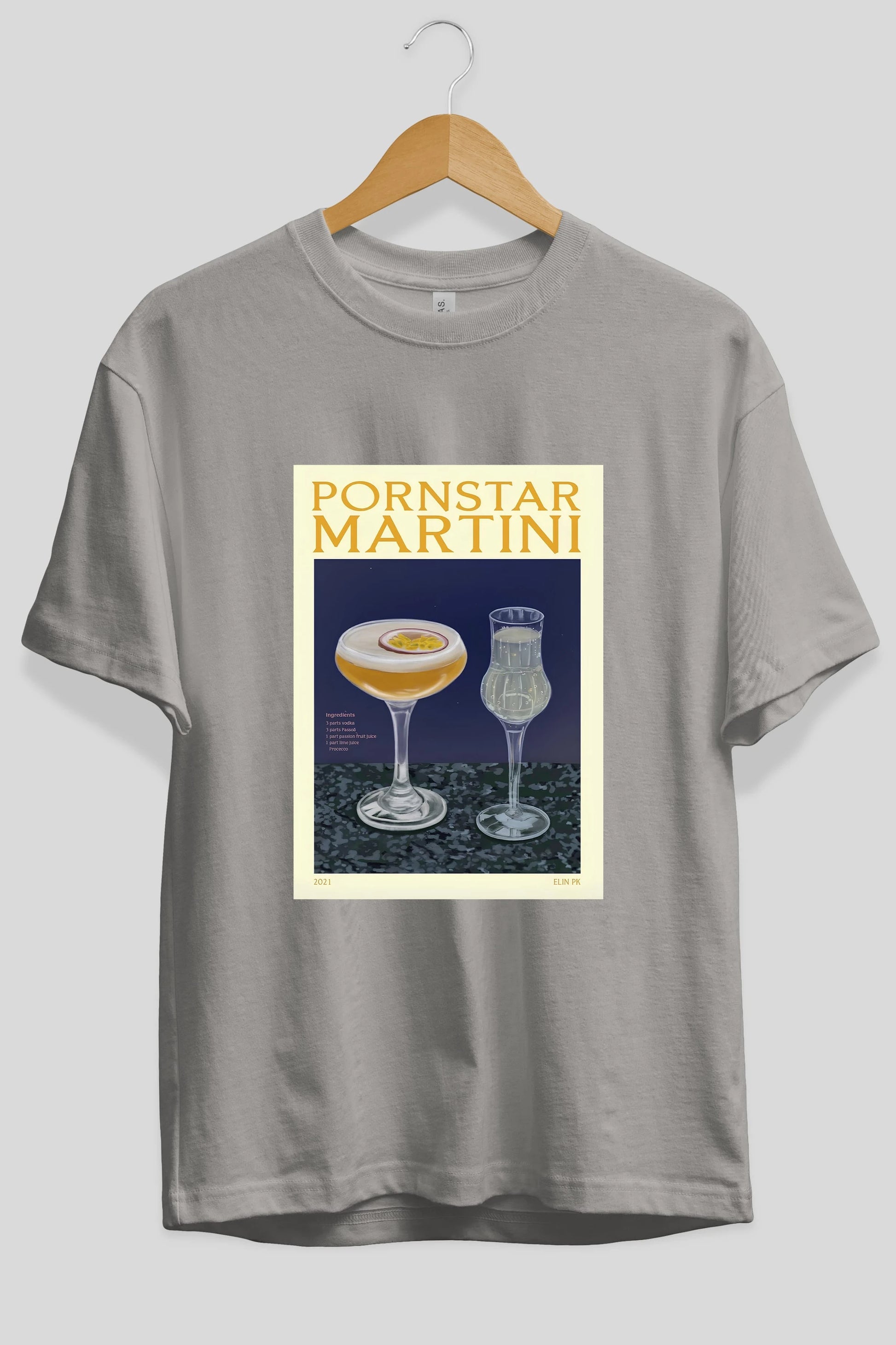 P.rnstar Martini Ön Baskılı Oversize t-shirt Erkek Kadın Unisex %100 Pamuk Bisiklet Yaka tişort