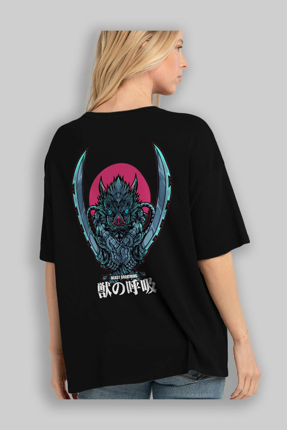 Inosuke DEMON SLAYER Anime Arka Baskılı Oversize t-shirt Erkek Kadın Unisex