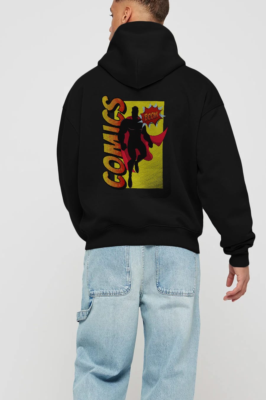 Comics Boom Arka Baskılı Oversize Hoodie Kapüşonlu Sweatshirt Erkek Kadın Unisex