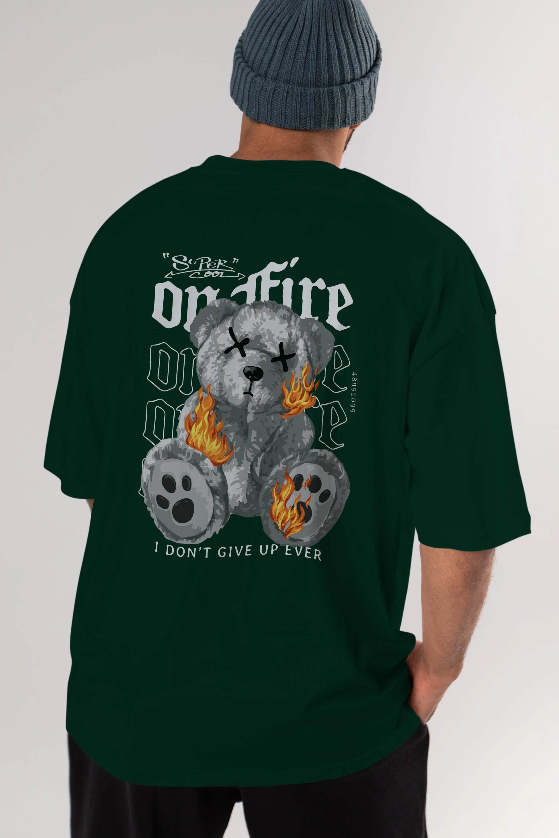 Teddy Bear On Fire Arka Baskılı Oversize t-shirt Erkek Kadın Unisex