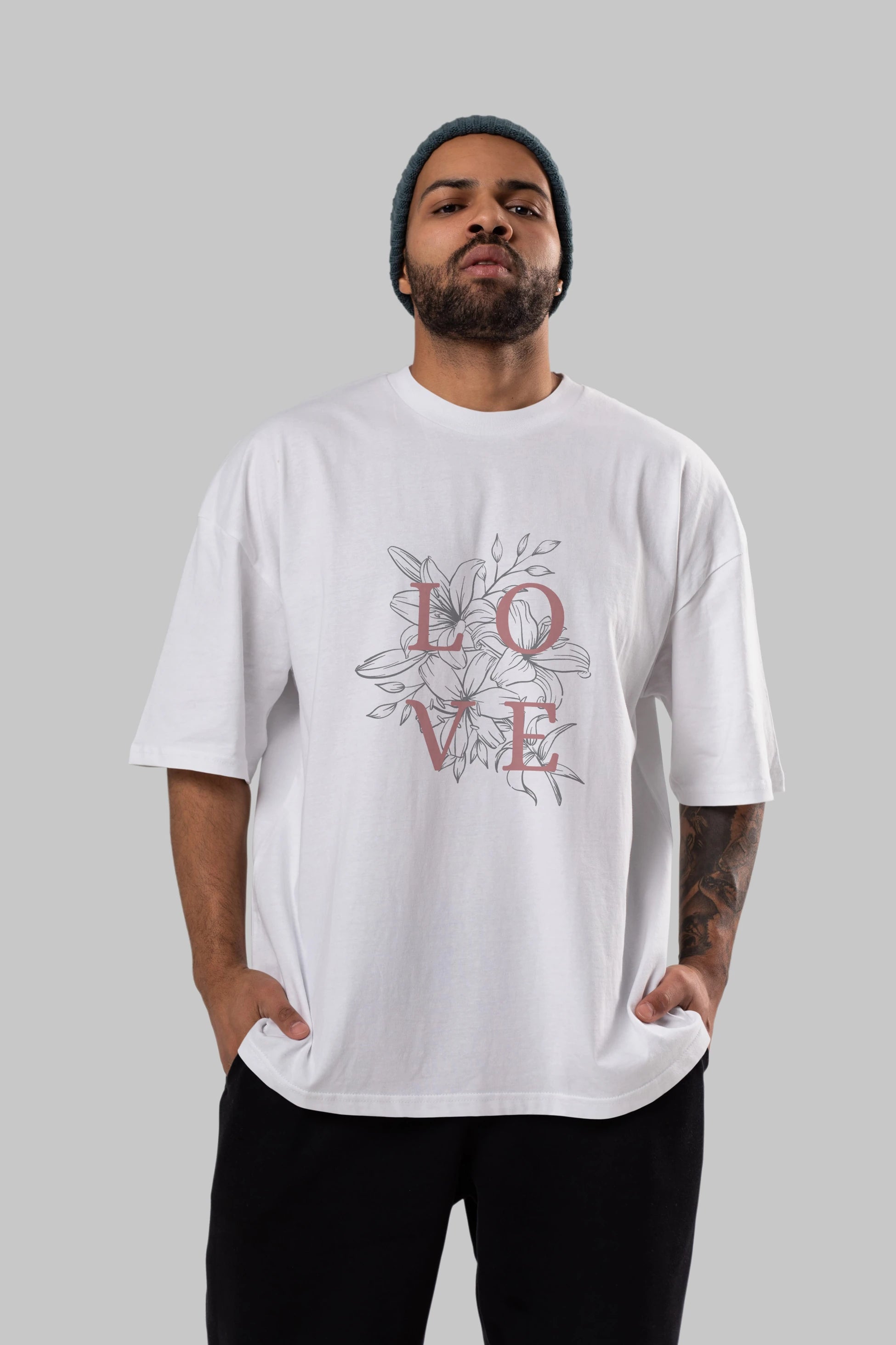 Love Yazılı Ön Baskılı Oversize t-shirt Erkek Kadın Unisex