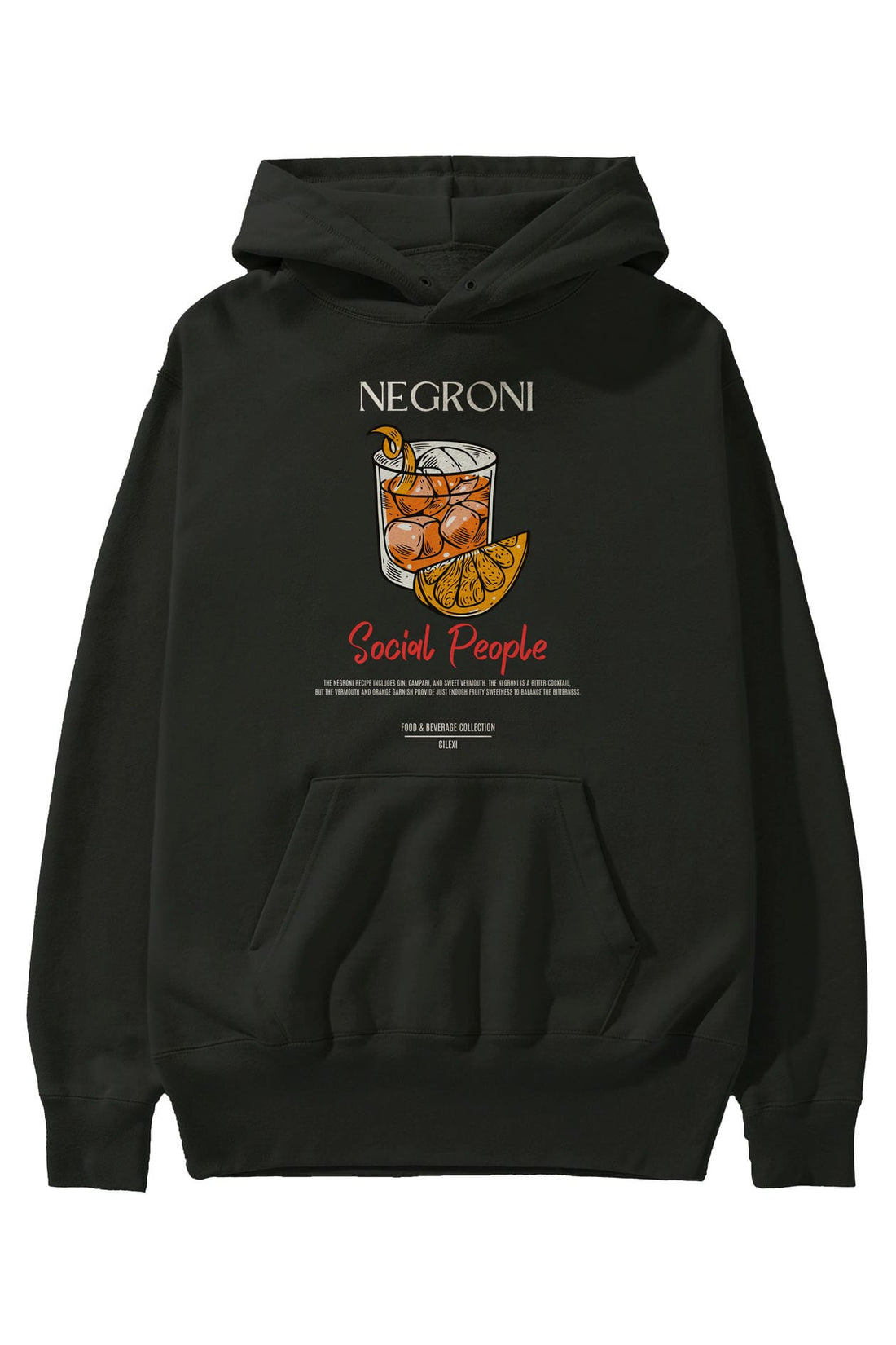Negroni Kokteyl Ön Baskılı Hoodie Oversize Kapüşonlu Sweatshirt Erkek Kadın
