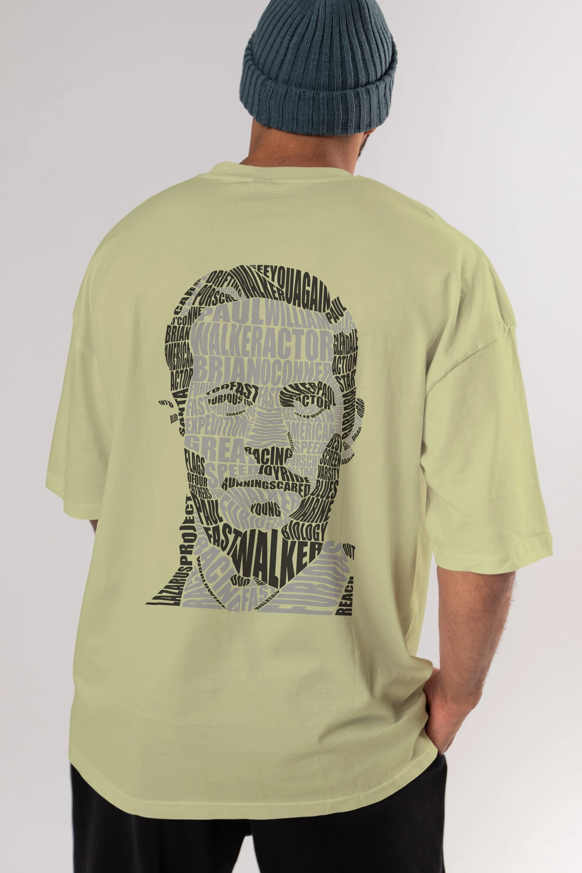 Paul Walker Calligram Arka Baskılı Oversize t-shirt %100 pamuk Erkek Kadın Unisex
