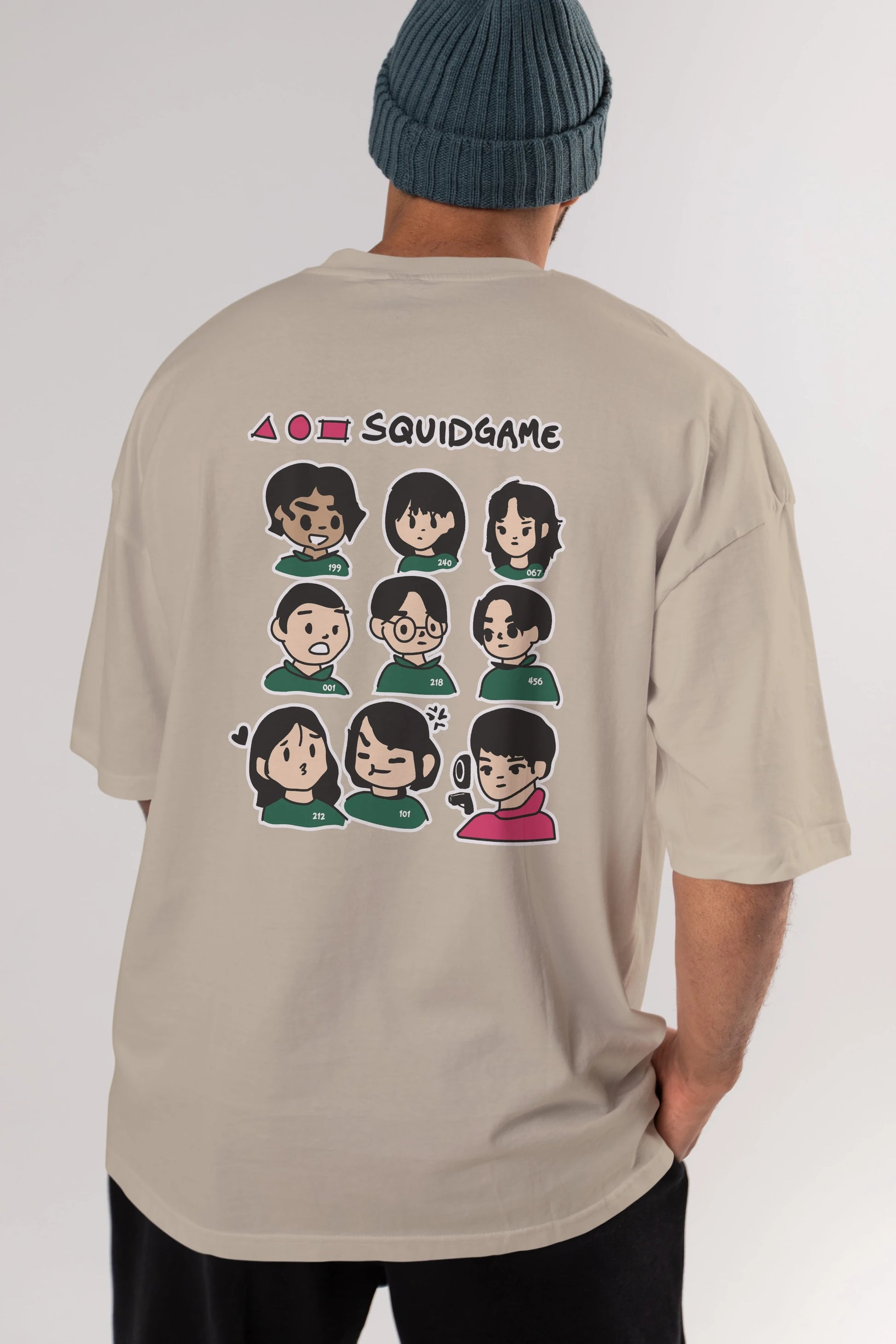 Squid Game (3) Arka Baskılı Oversize t-shirt Erkek Kadın Unisex %100 Pamuk Bisiklet Yaka tişort