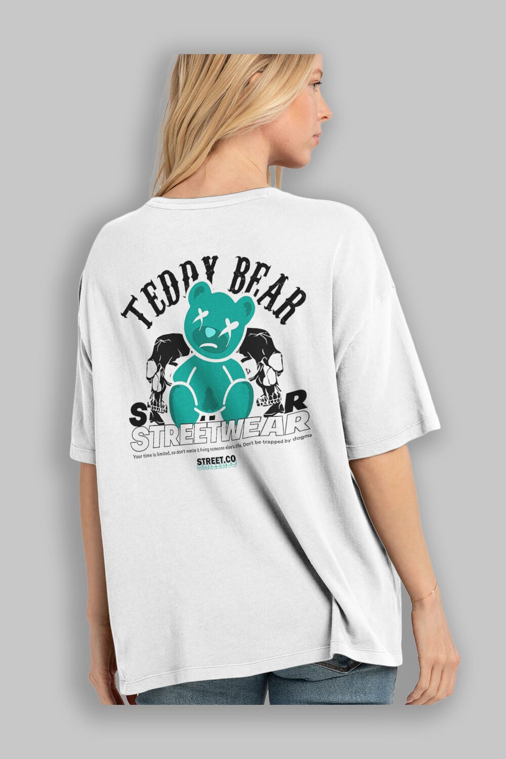 Teddy Bear Streetwear 2 Arka Baskılı Oversize t-shirt Erkek Kadın Unisex