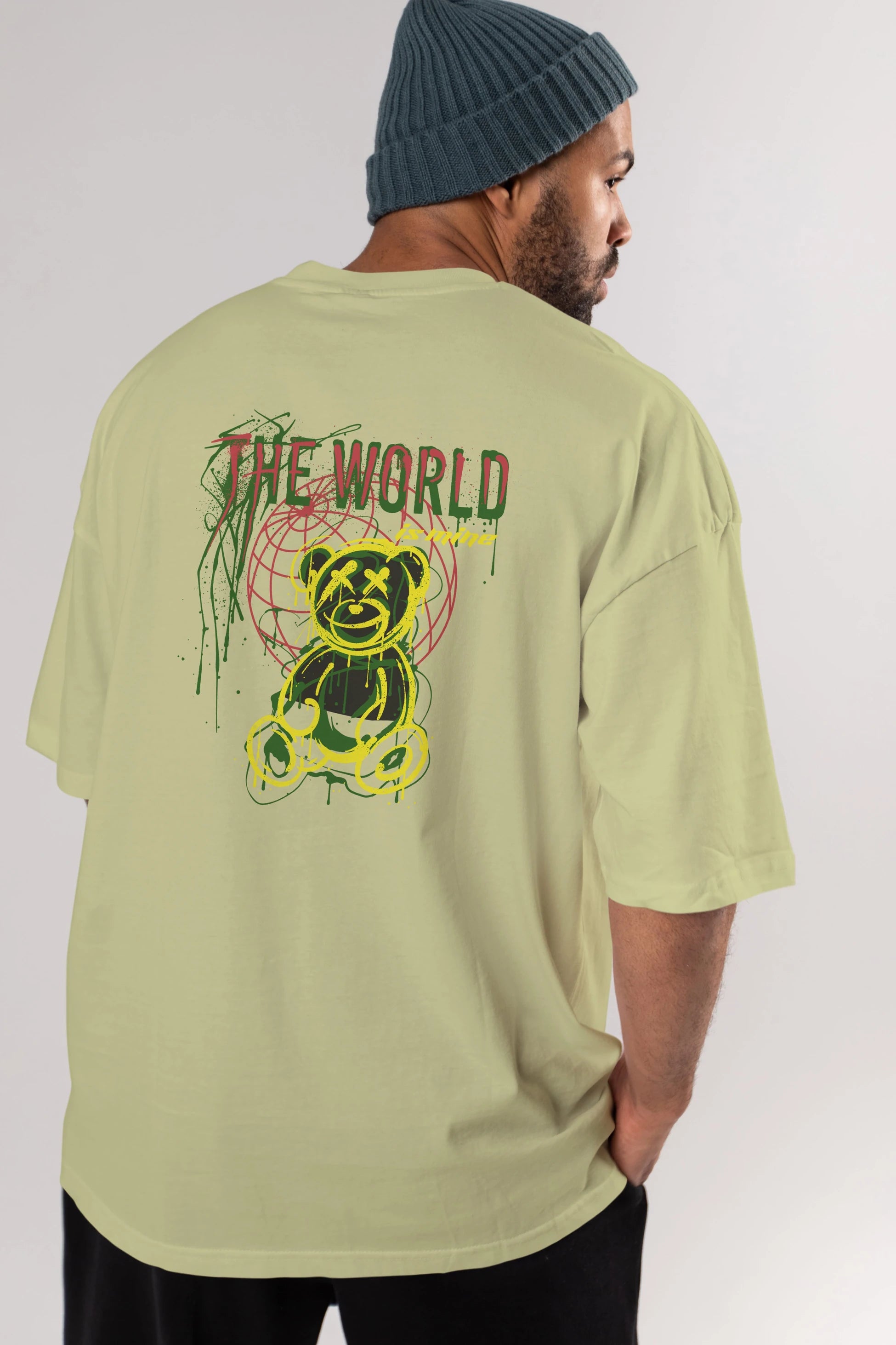The World is Mine Bear Arka Baskılı Oversize t-shirt Erkek Kadın Unisex