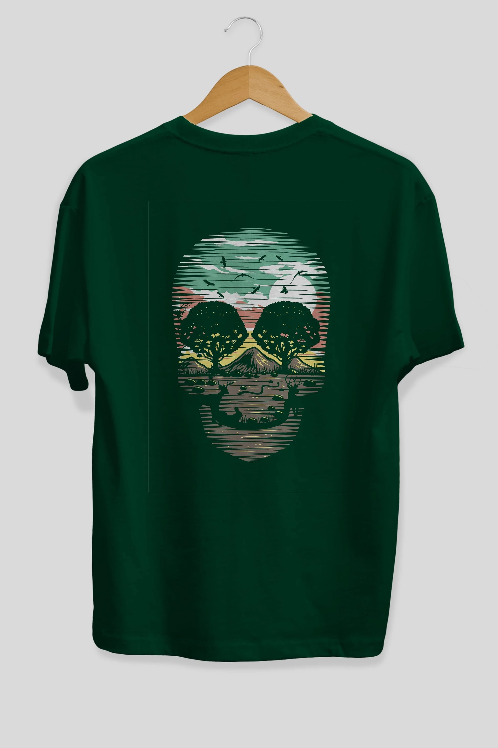 Skull Nature Arka Baskılı Oversize t-shirt %100 pamuk Erkek Kadın Unisex