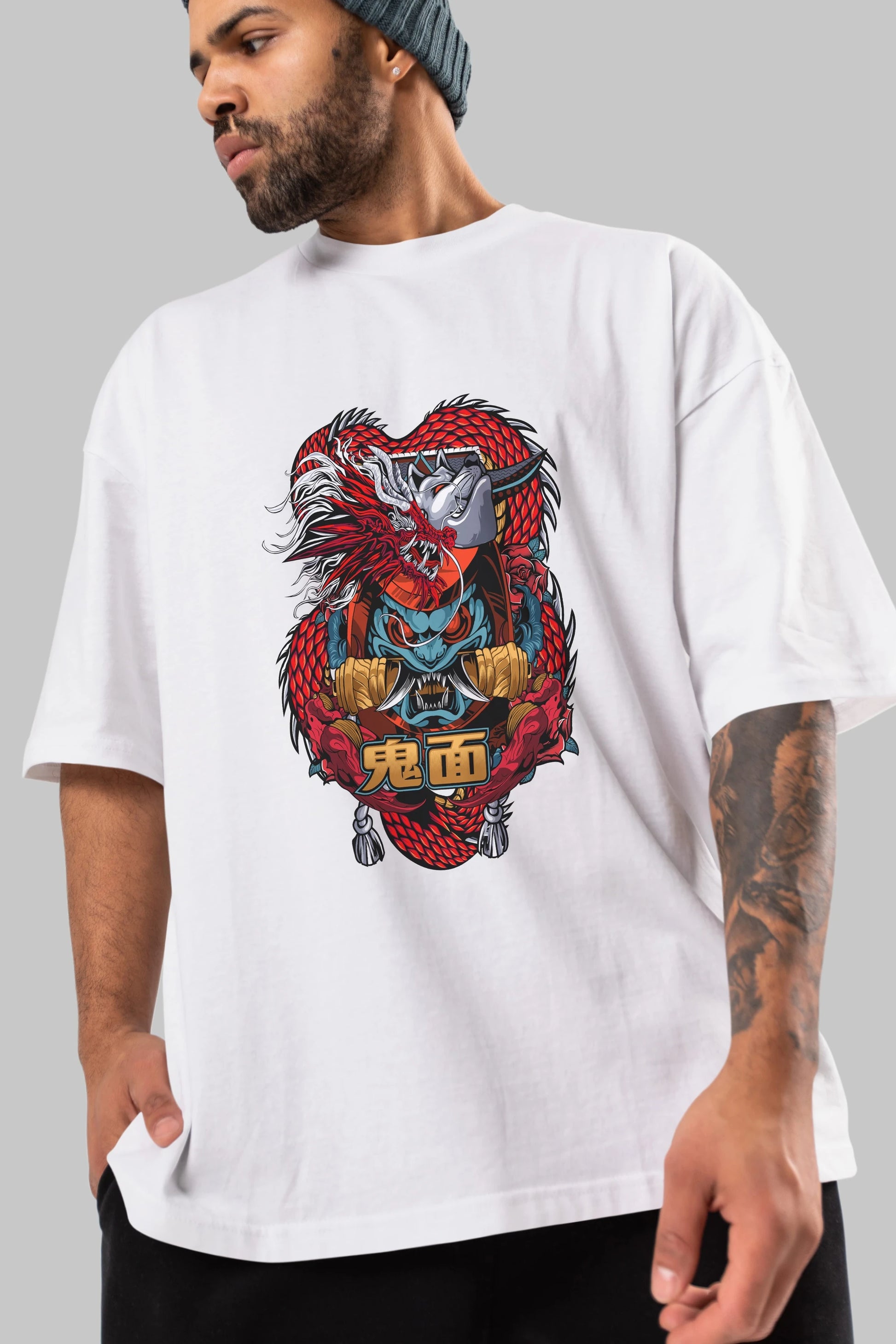 TRIBAL Anime Ön Baskılı Oversize t-shirt %100 pamuk Erkek Kadın Unisex