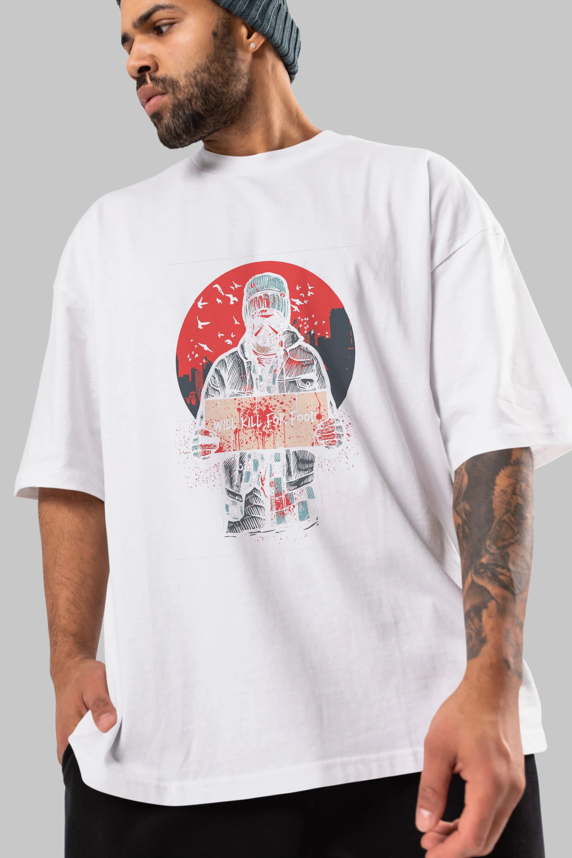 Kill For Food Ön Baskılı Oversize t-shirt Erkek Kadın Unisex %100 Pamuk tişort