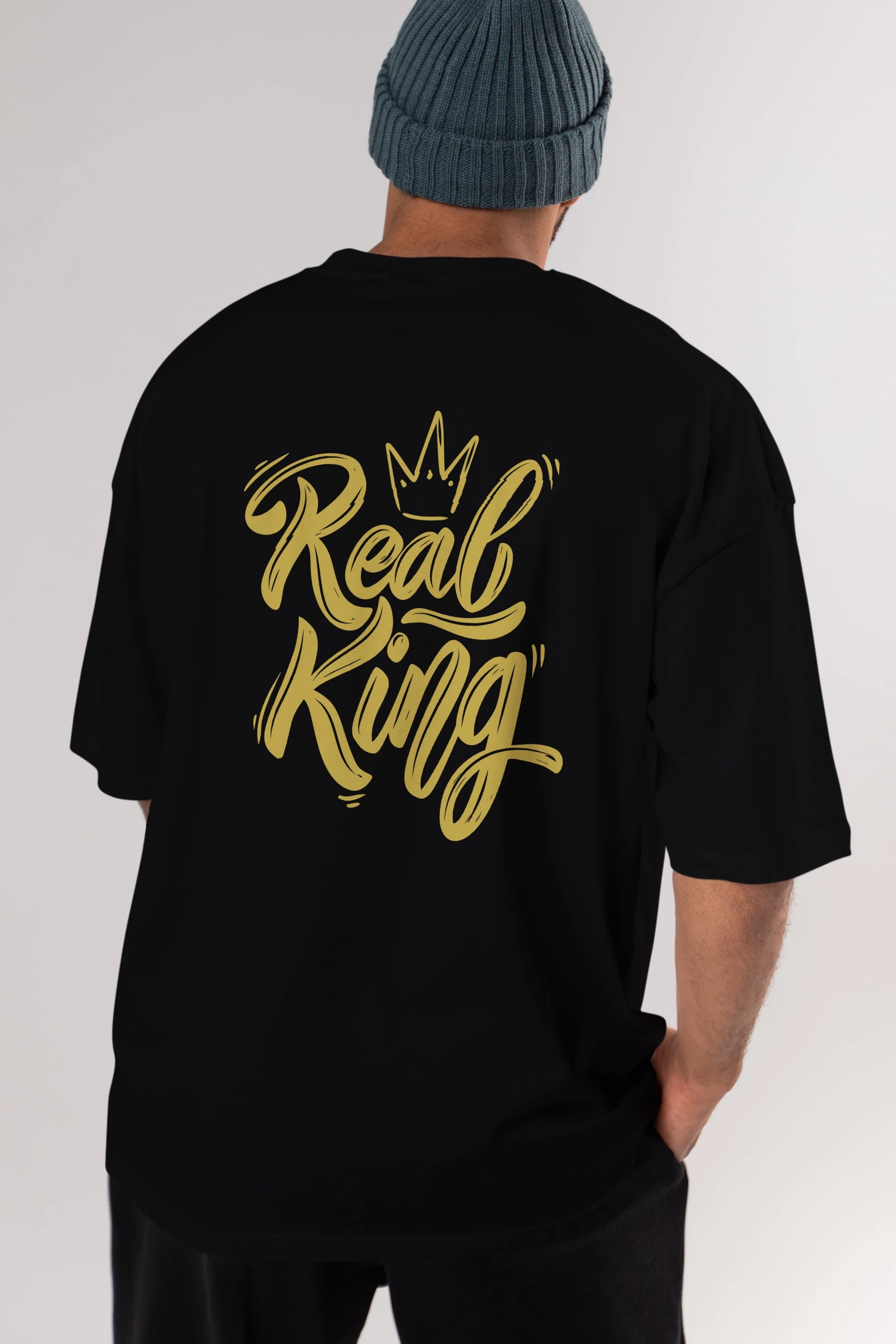 Real King Yazılı Arka Baskılı Oversize t-shirt Erkek Kadın Unisex