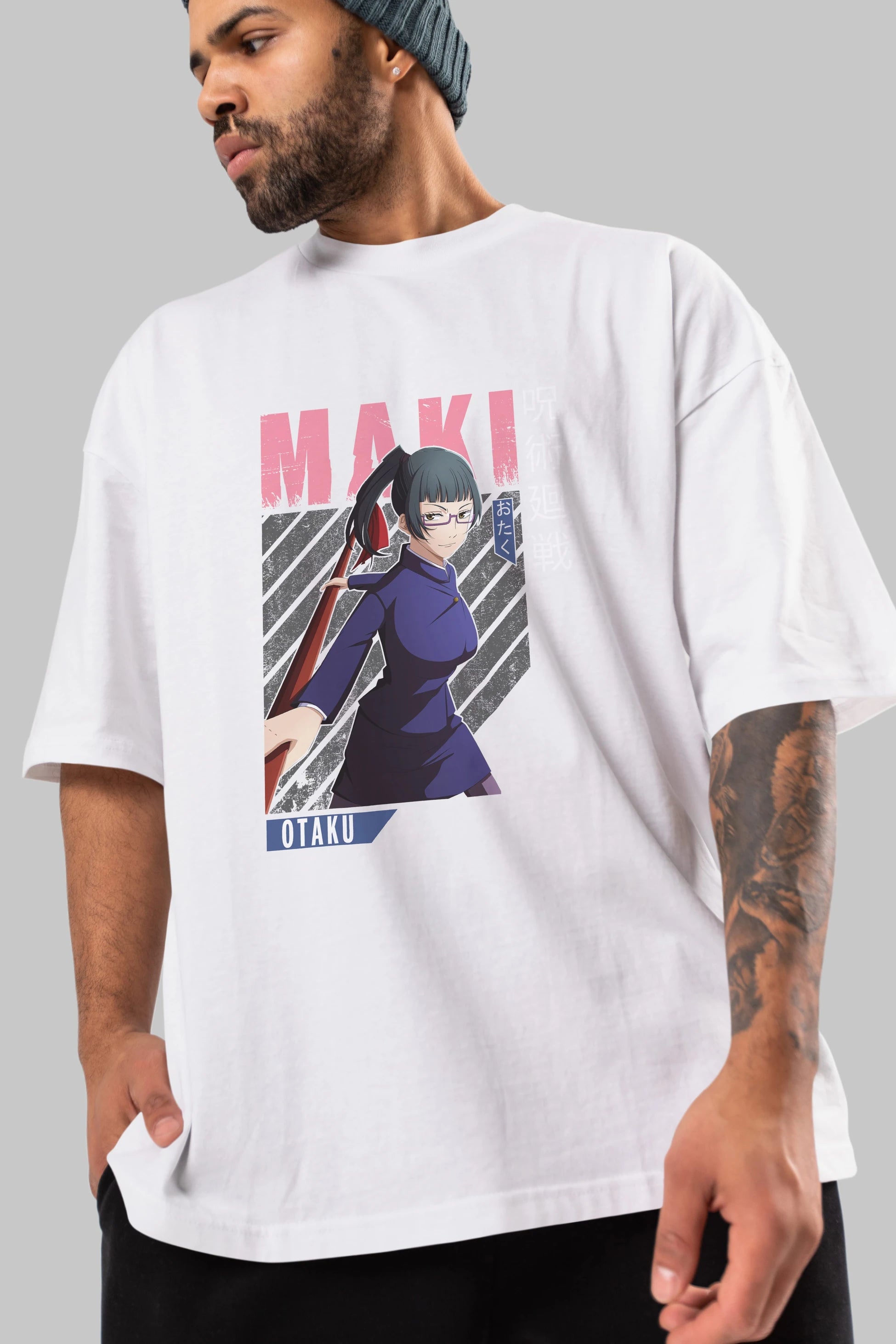 Maki Zenin CHAINSAWMAN Anime Ön Baskılı Oversize t-shirt %100 pamuk Erkek Kadın Unisex