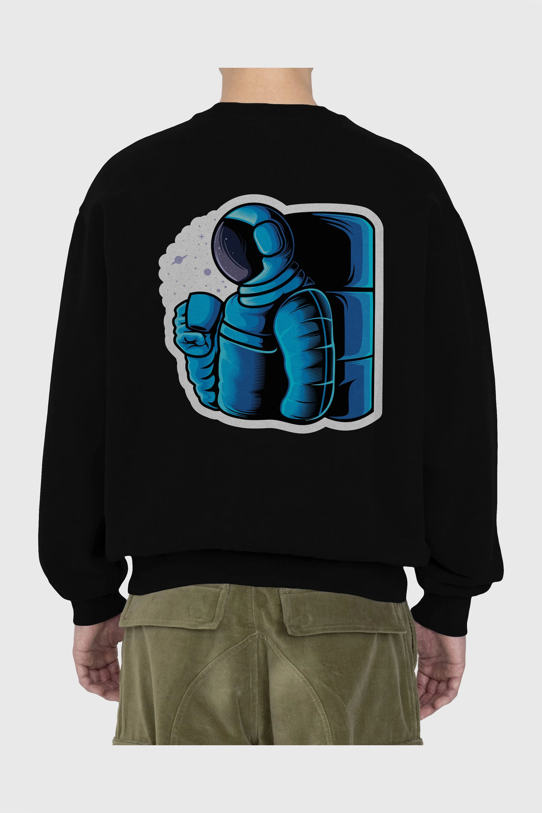 Drinking coffee in space sticker Arka Baskılı Oversize Sweatshirt Erkek Kadın Unisex