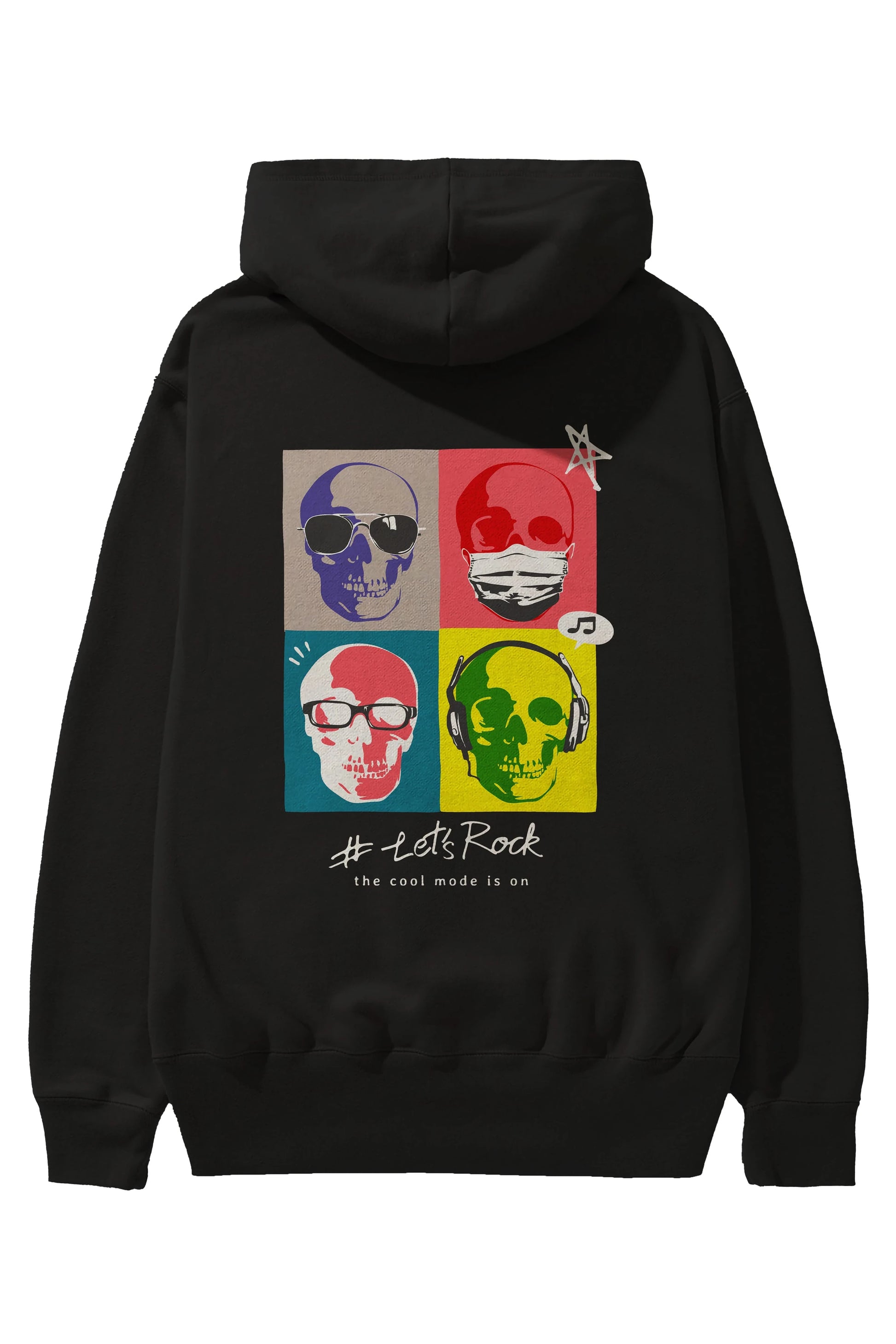 Lets Rock Arka Baskılı Hoodie Oversize Kapüşonlu Sweatshirt Erkek Kadın Unisex