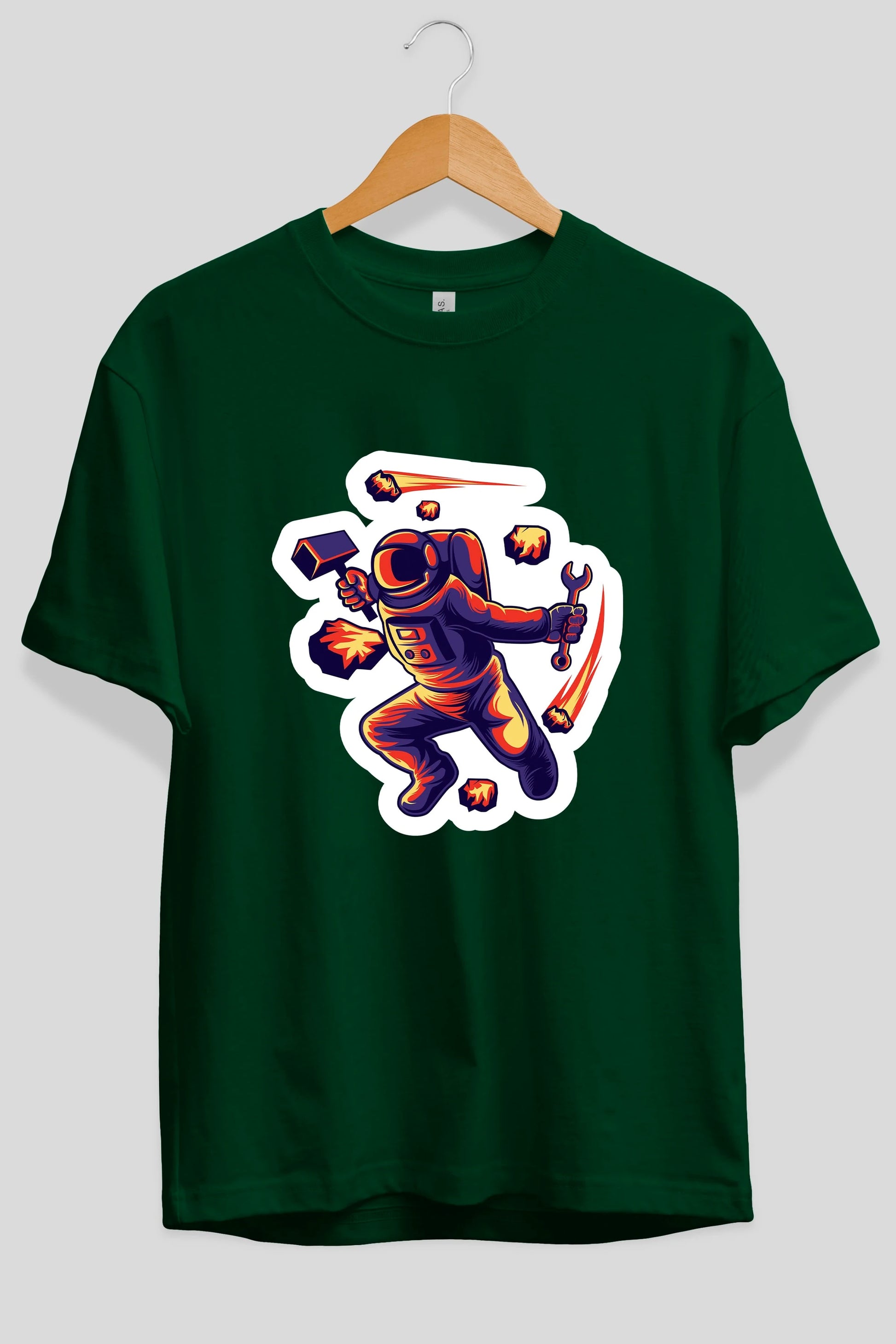 Astronaut Block Meteor Sticker Ön Baskılı Oversize t-shirt Erkek Kadın Unisex