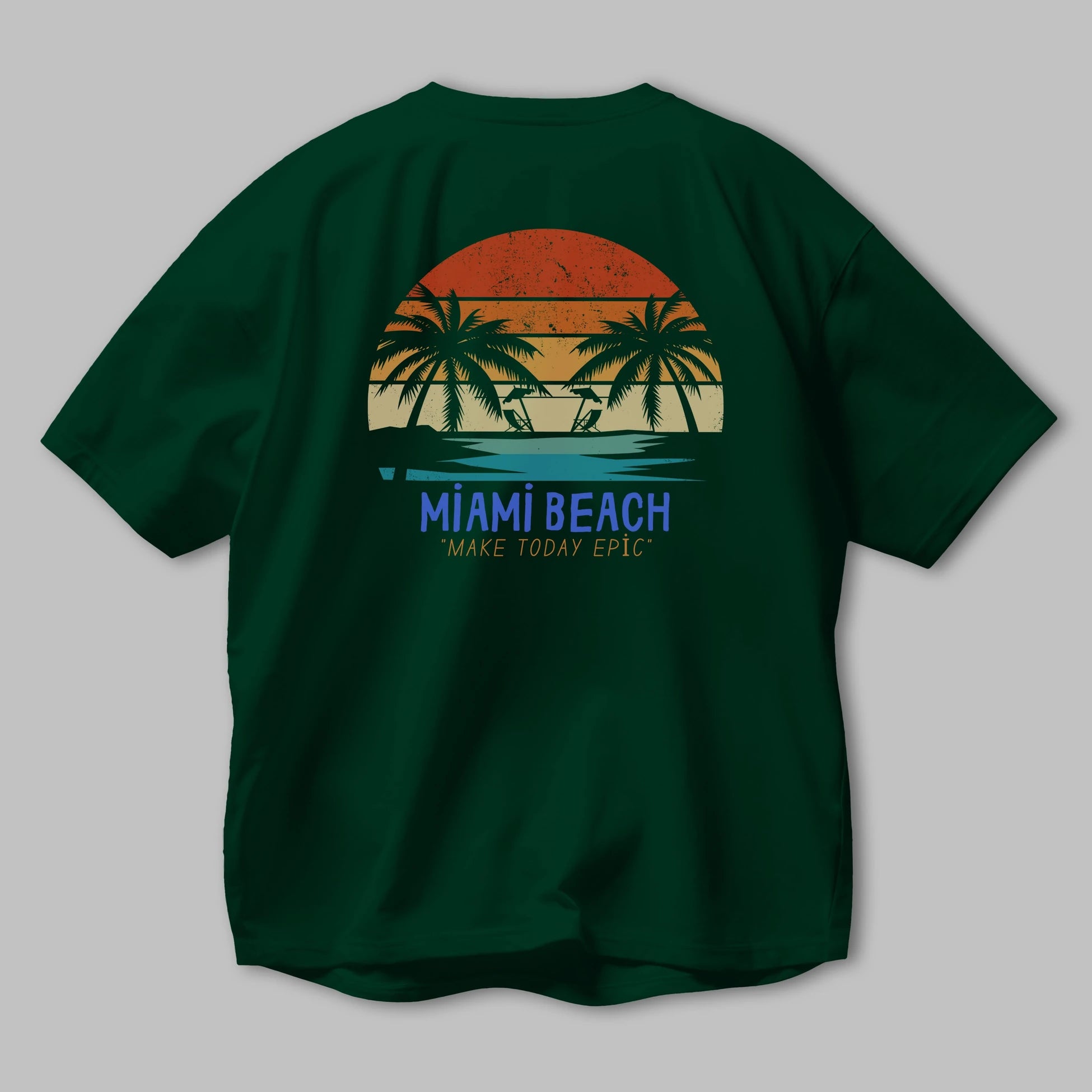 Miami Beach Yazılı Arka Baskılı Oversize t-shirt Erkek Kadın Unisex