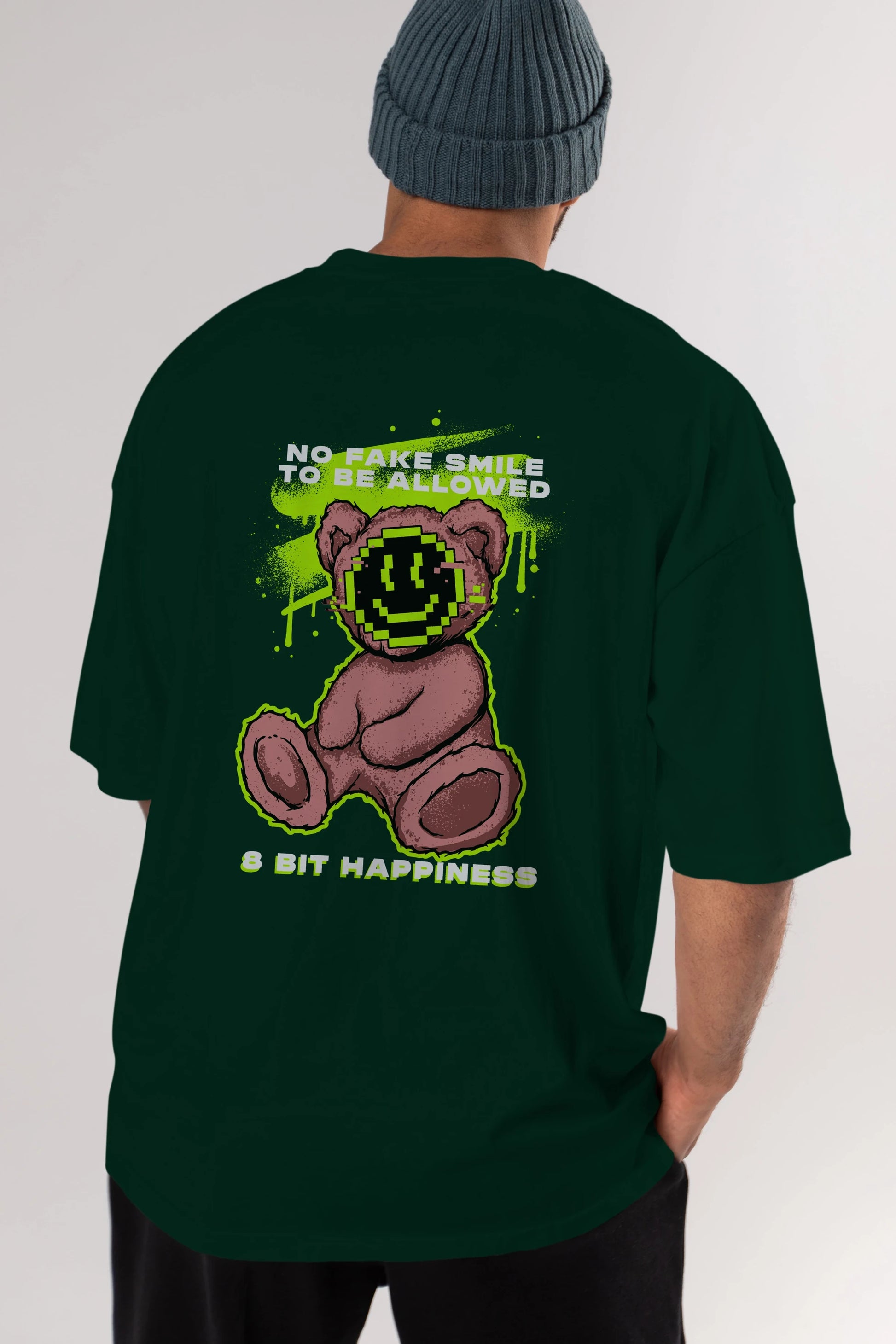 No Fake Smile Bear Arka Baskılı Oversize t-shirt Erkek Kadın Unisex