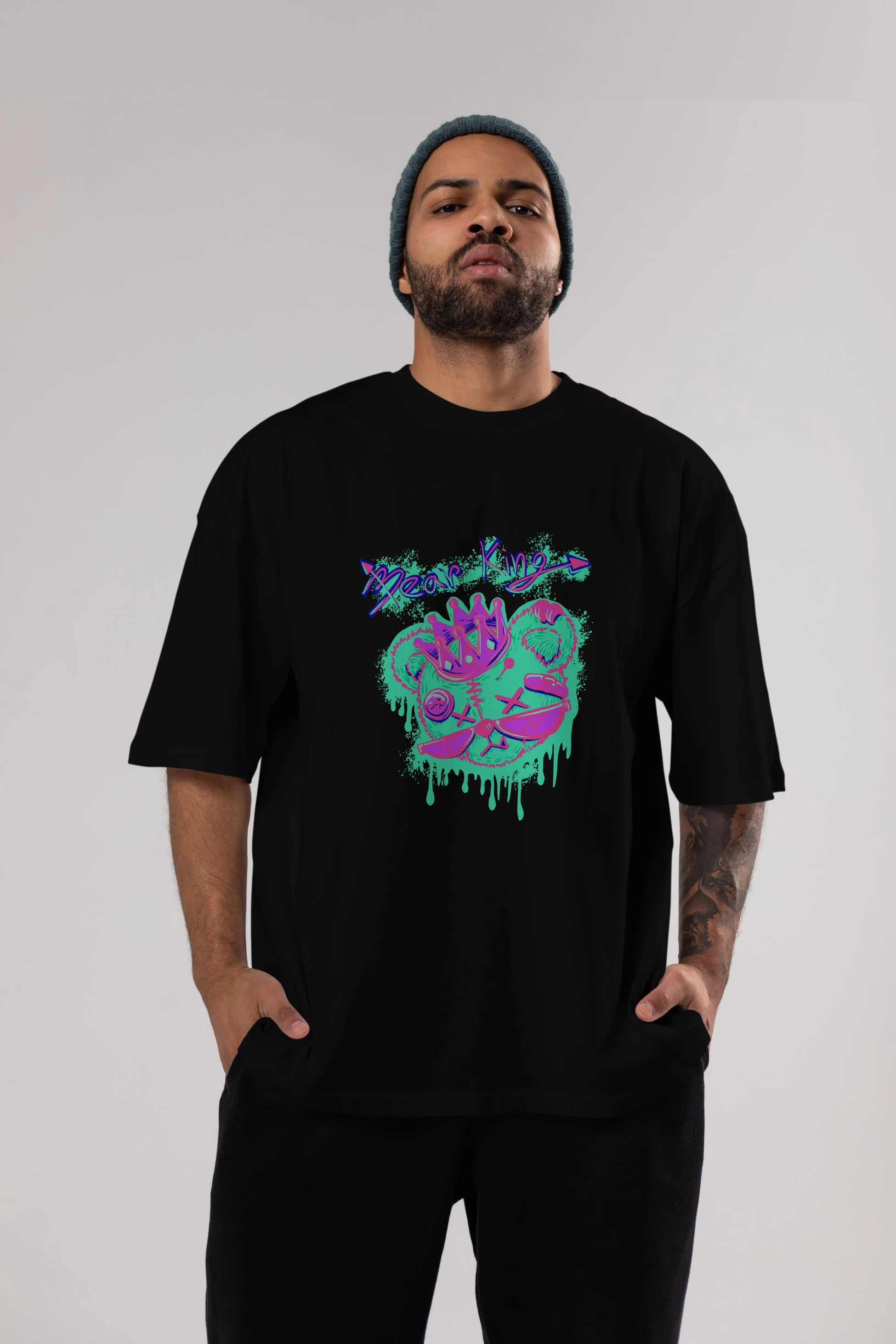 Bear King Ön Baskılı Oversize t-shirt Erkek Kadın Unisex
