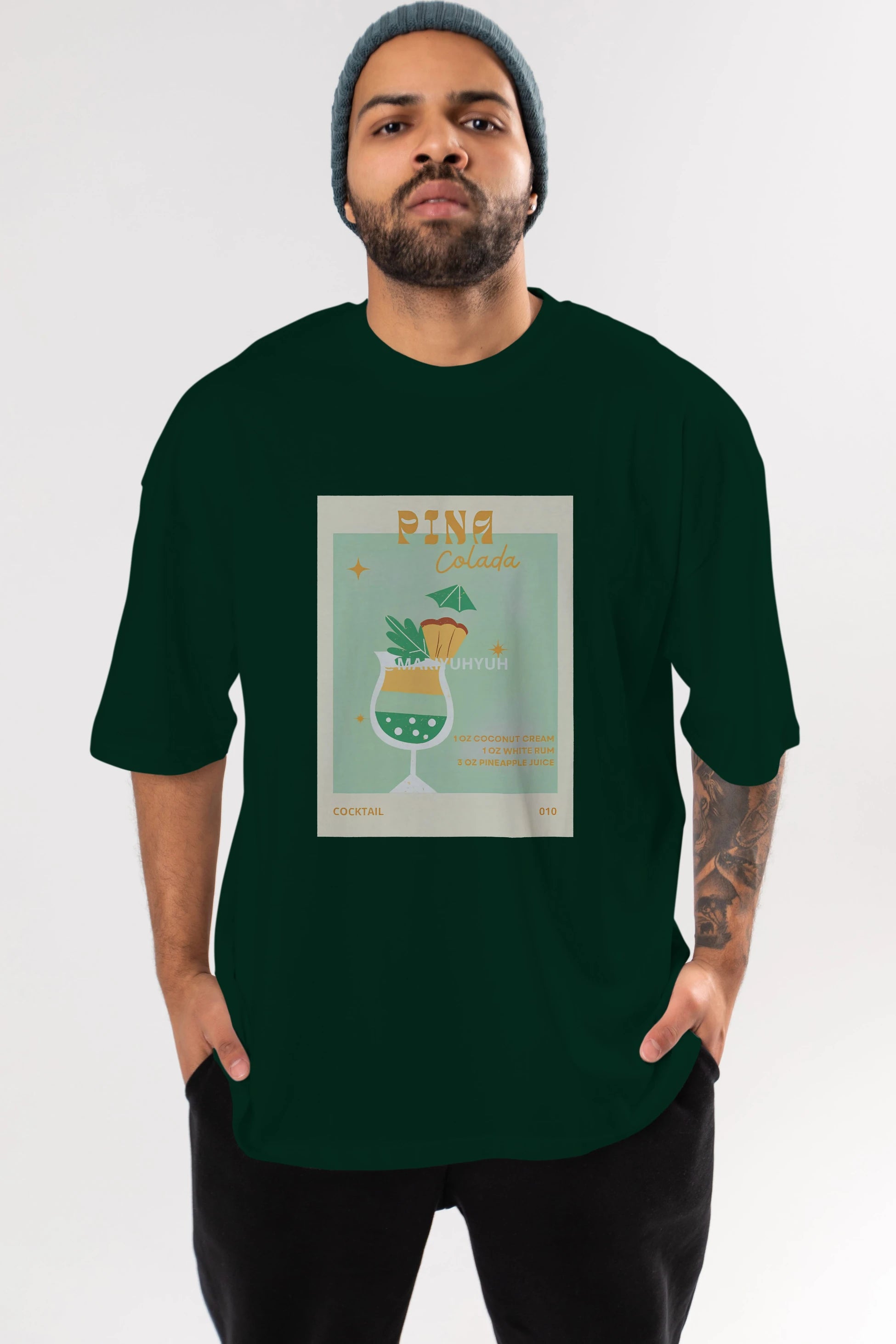 Pina Colada Ön Baskılı Oversize t-shirt Erkek Kadın Unisex %100 Pamuk Bisiklet Yaka tişort