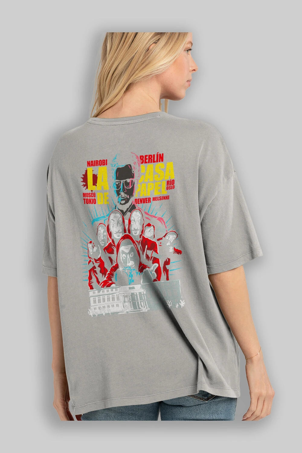 La Casa De Papel (6) Arka Baskılı Oversize t-shirt Erkek Kadın Unisex %100 Pamuk Bisiklet Yaka tişort