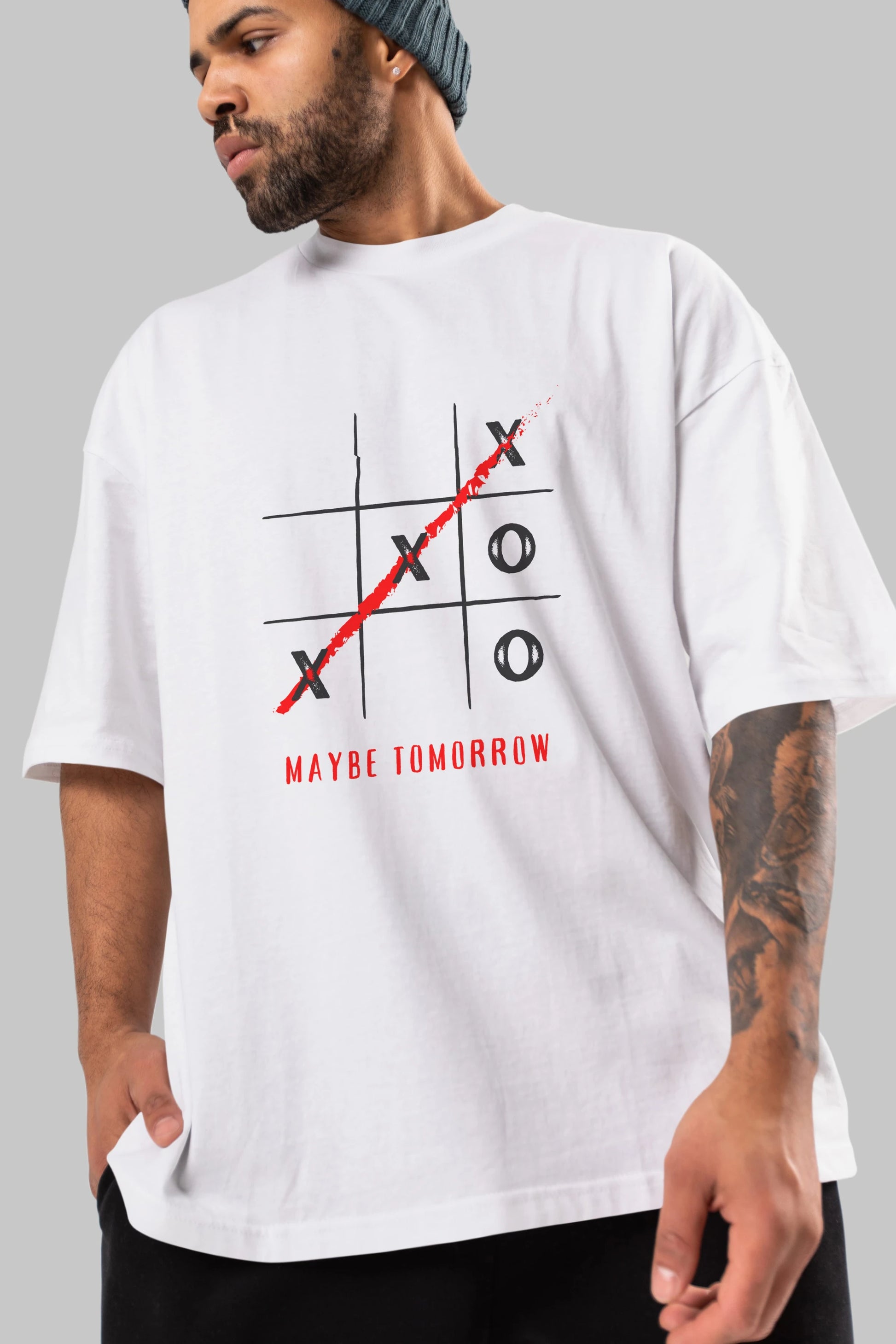 Maybe Tomorrow Yazılı Ön Baskılı Oversize t-shirt Erkek Kadın Unisex