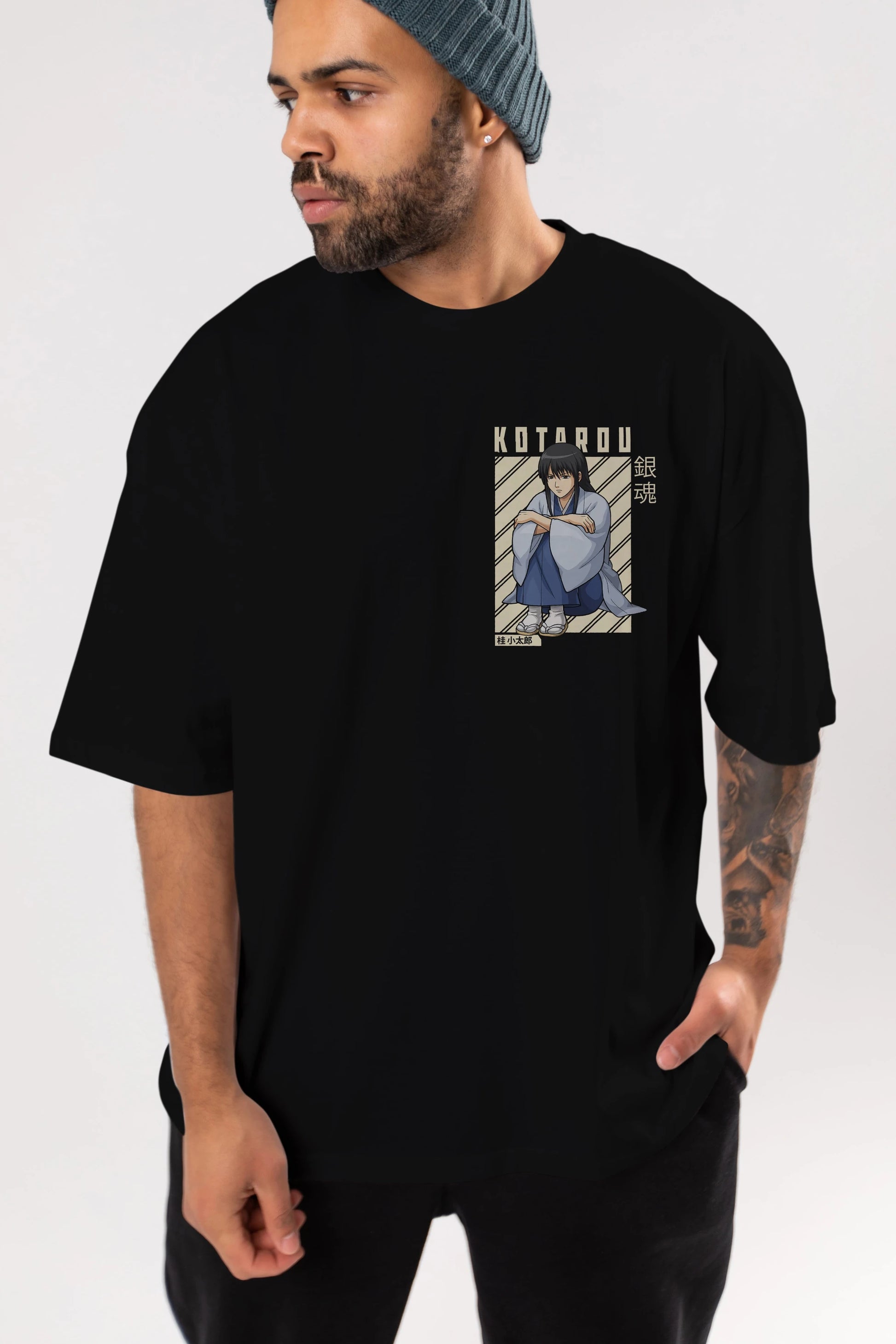 Kotarou Katsura GINTAMA Ön Sol Baskılı Oversize t-shirt Erkek Kadın Unisex %100 Pamuk Bisiklet Yaka tişort