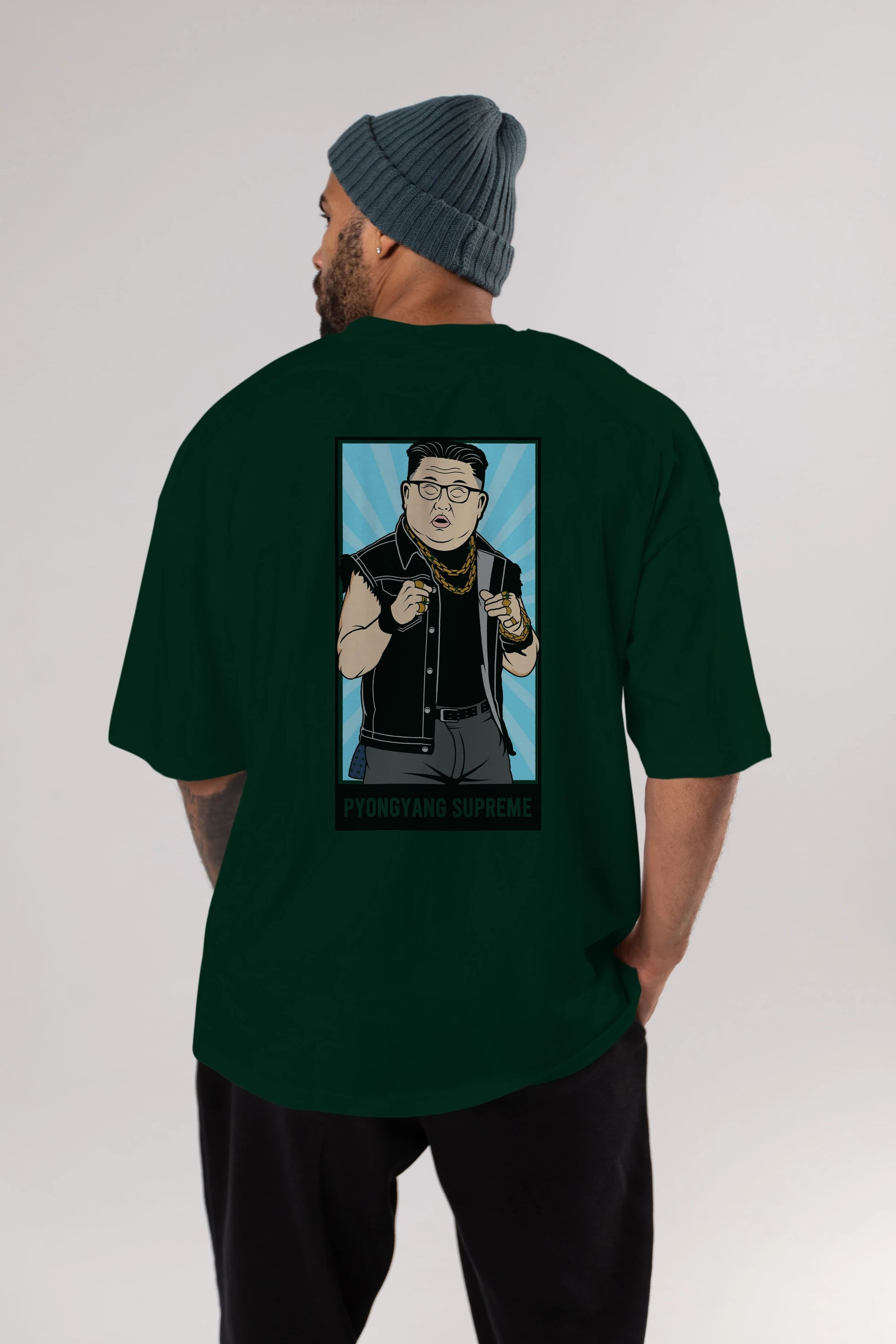 Kim Jong Un Pyongyang Supreme Arka Baskılı Oversize t-shirt Erkek Kadın Unisex %100 Pamuk tişort