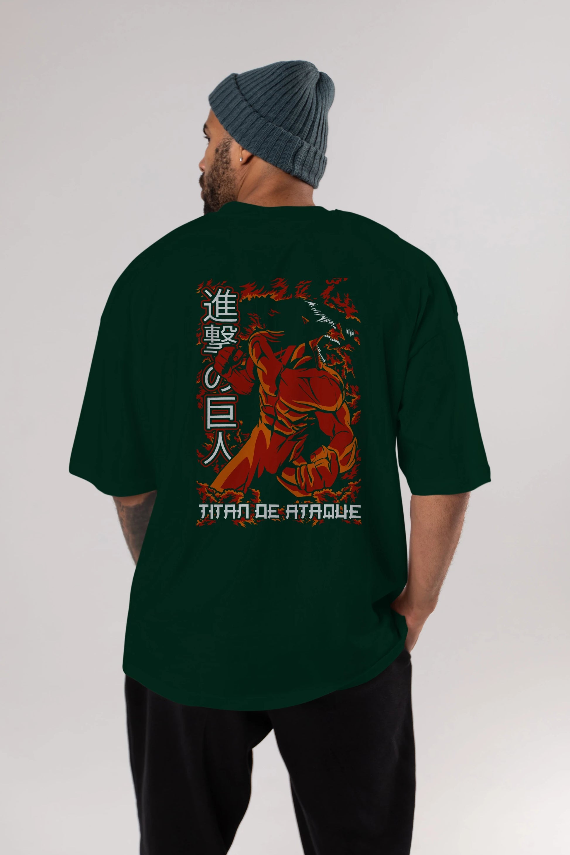 Eren Yeager Anime Arka Baskılı Oversize t-shirt Erkek Kadın Unisex %100 pamuk tişort
