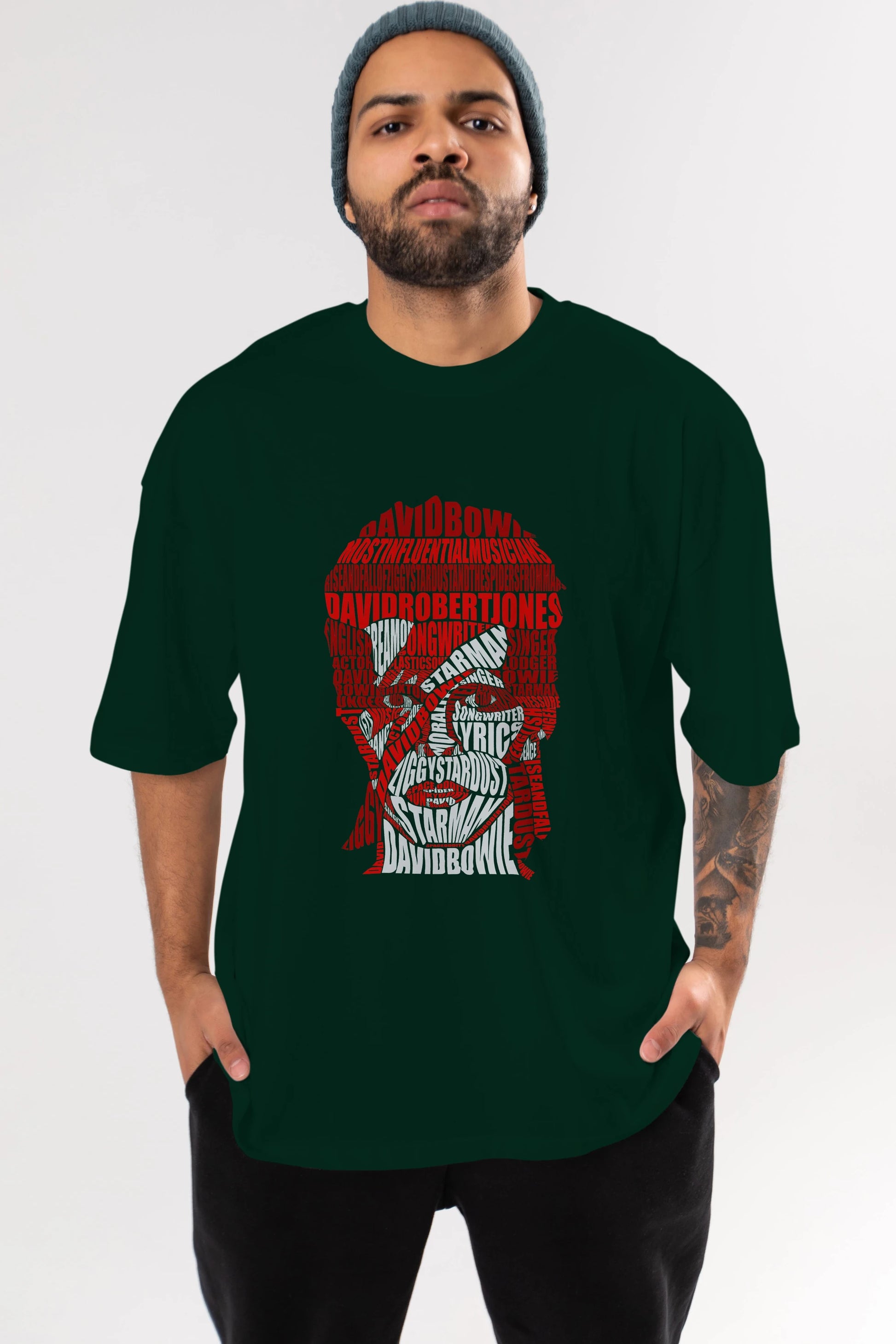 David Bowie Calligram Ön Baskılı Oversize t-shirt %100 pamuk Erkek Kadın Unisex