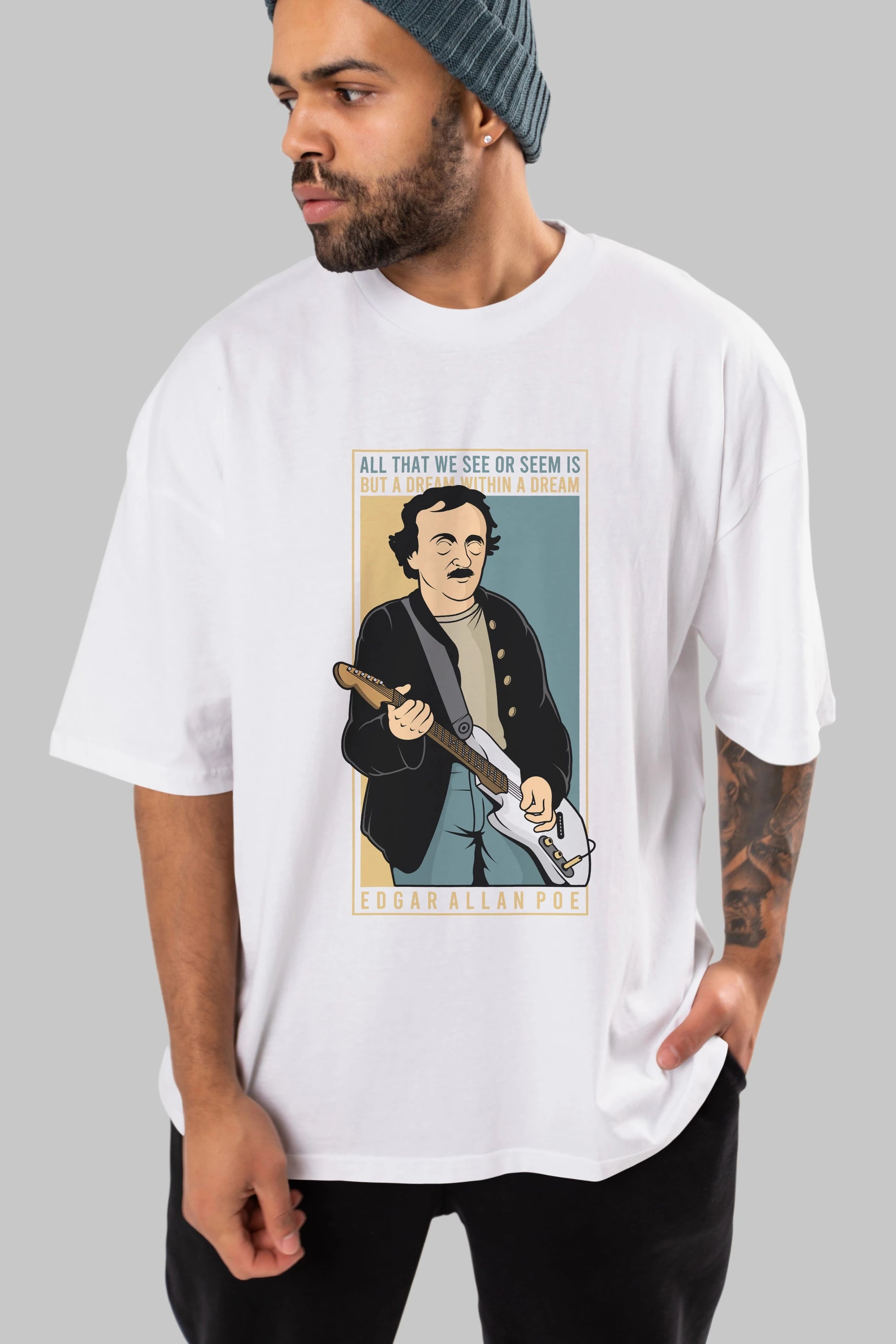 Edgar Alan Cobain Ön Baskılı Oversize t-shirt Erkek Kadın Unisex %100 Pamuk tişort