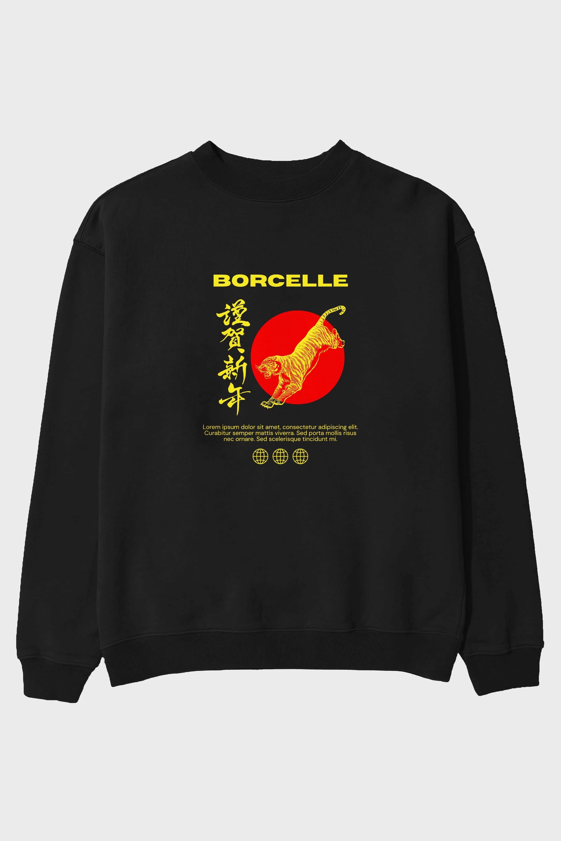 Borcelle Tiger Streetwear Ön Baskılı Oversize Sweatshirt Erkek Kadın Unisex