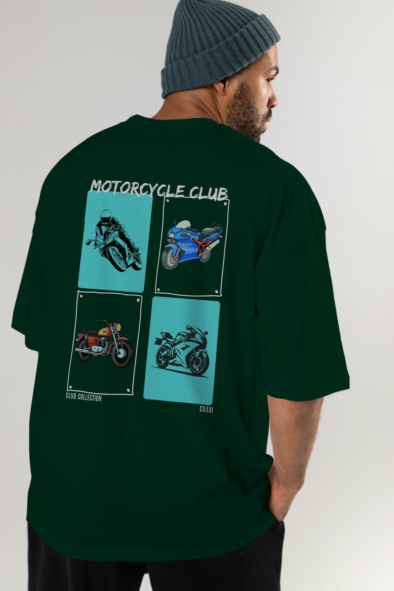 Motorcycle Club Arka Baskılı Oversize t-shirt Erkek Kadın %100 Pamuk Bisiklet Yaka tişort
