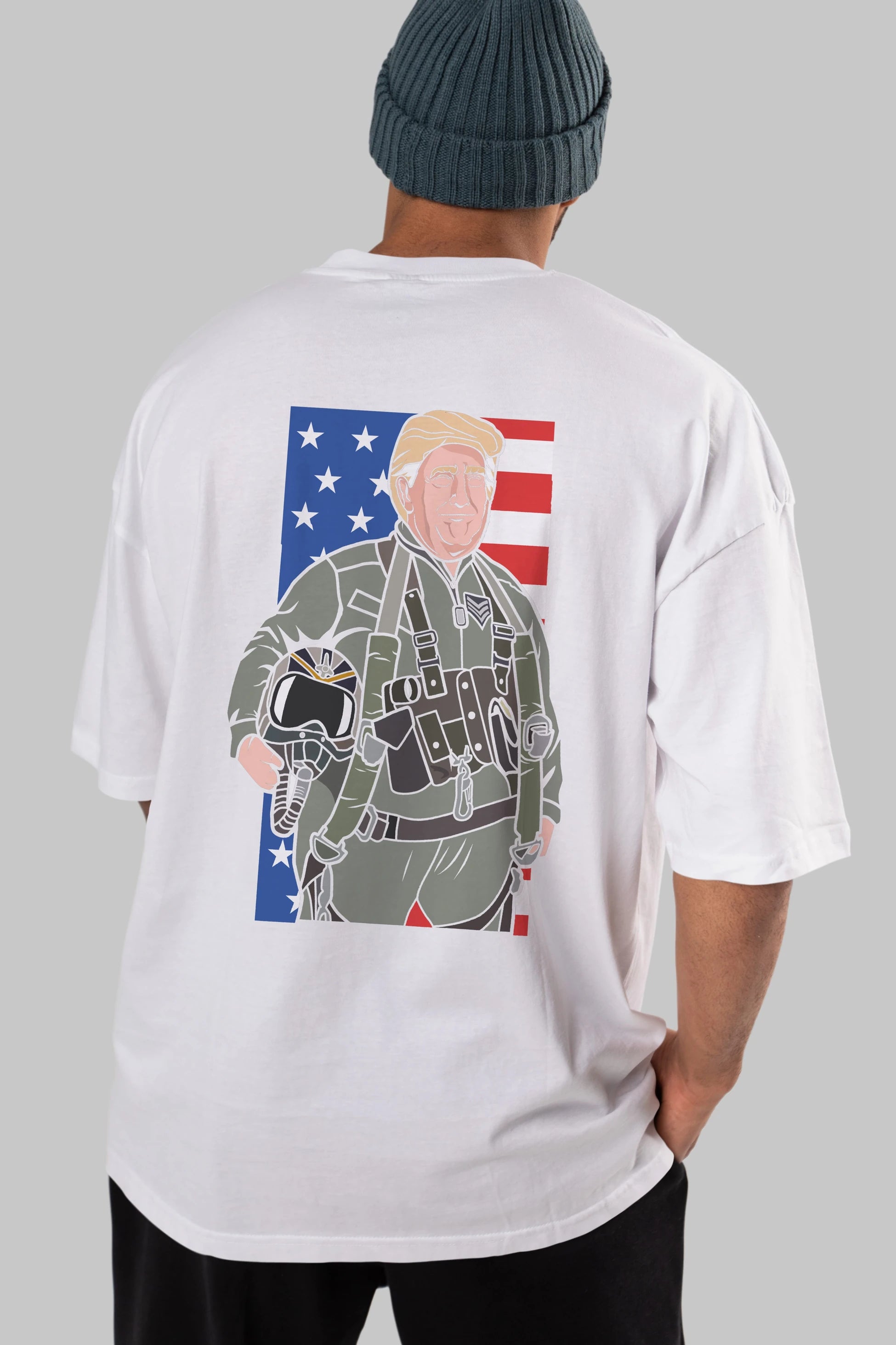 Trump Jetplane Pilot Arka Baskılı Oversize t-shirt Erkek Kadın Unisex %100 Pamuk tişort