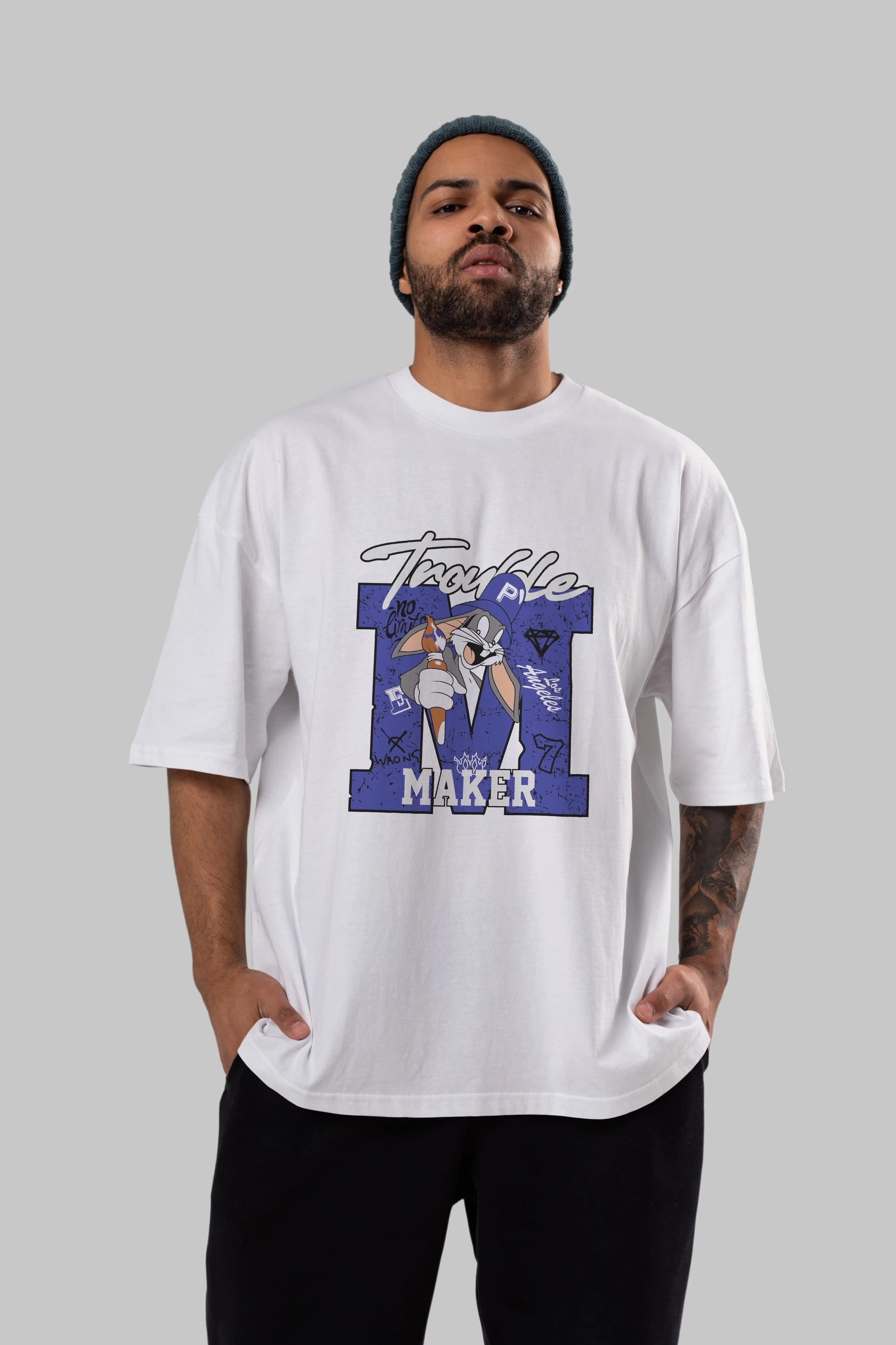 Bugs Bunny Ön Baskılı Oversize t-shirt Erkek Kadın Unisex %100 Pamuk Bisiklet Yaka tişort