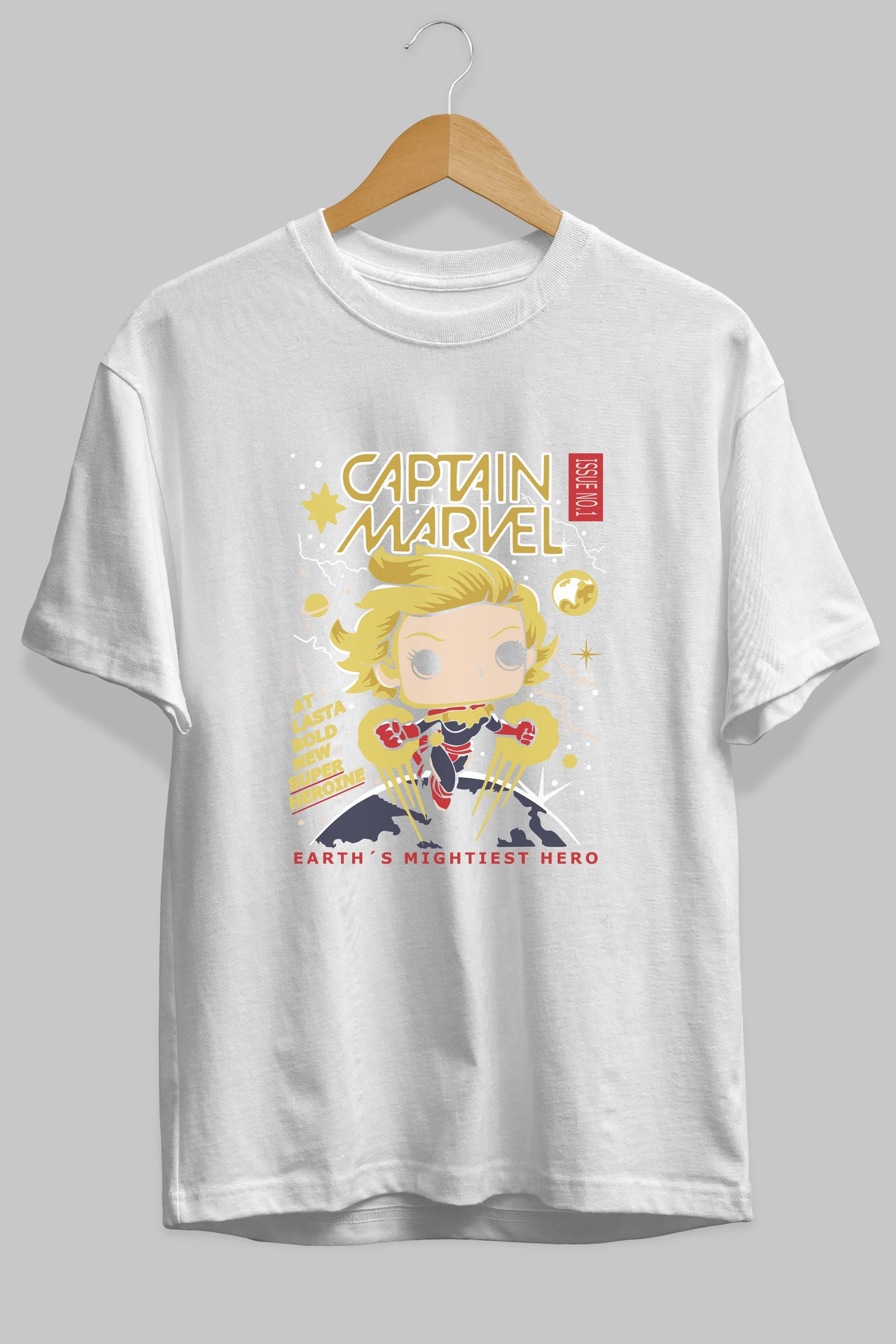 Captain Marvel Ön Baskılı Oversize t-shirt Erkek Kadın Unisex %100 Pamuk Bisiklet Yaka tişort
