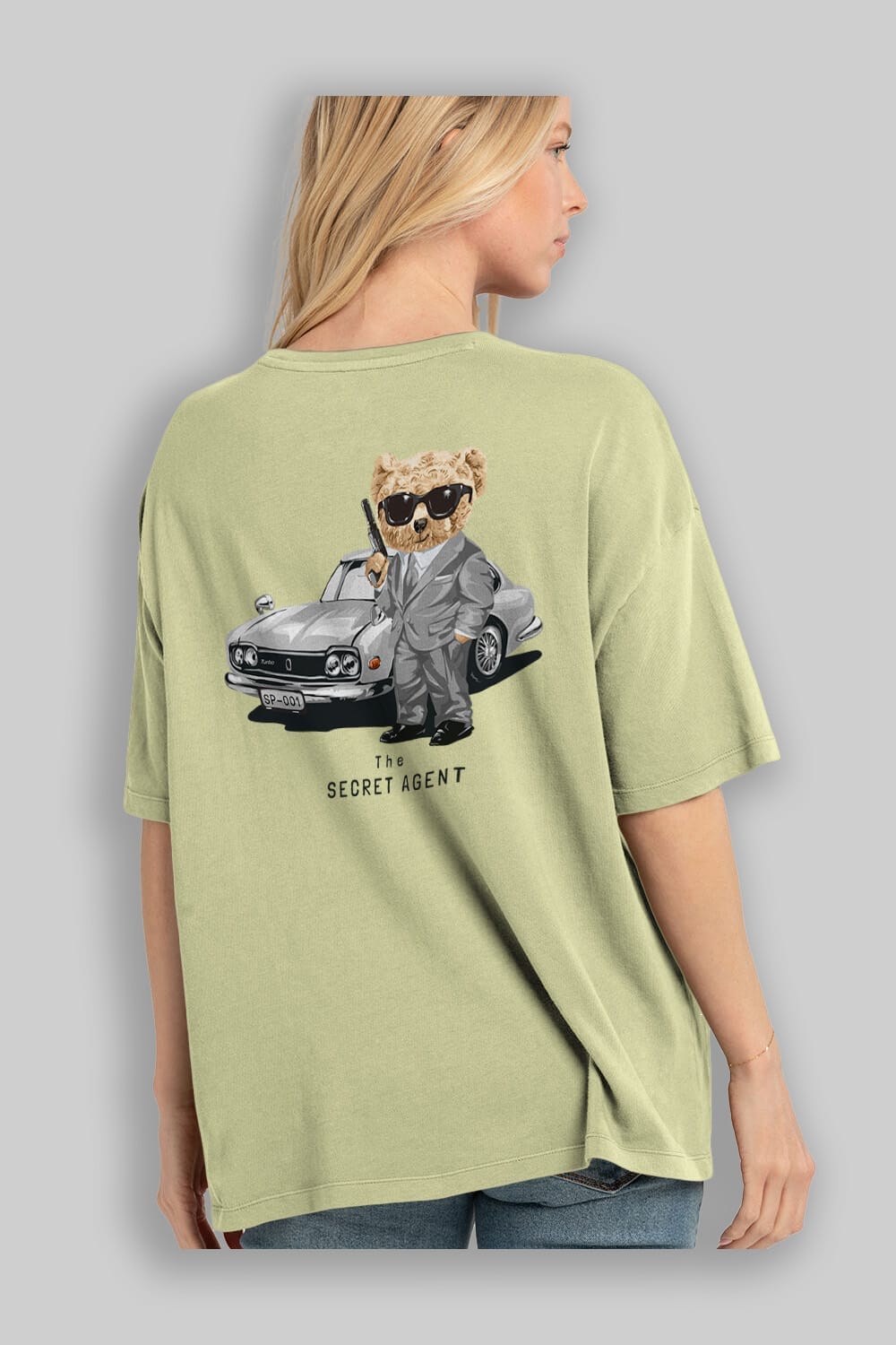 Teddy Bear The Secret Agent Arka Baskılı Oversize t-shirt Erkek Kadın Unisex %100 Pamuk