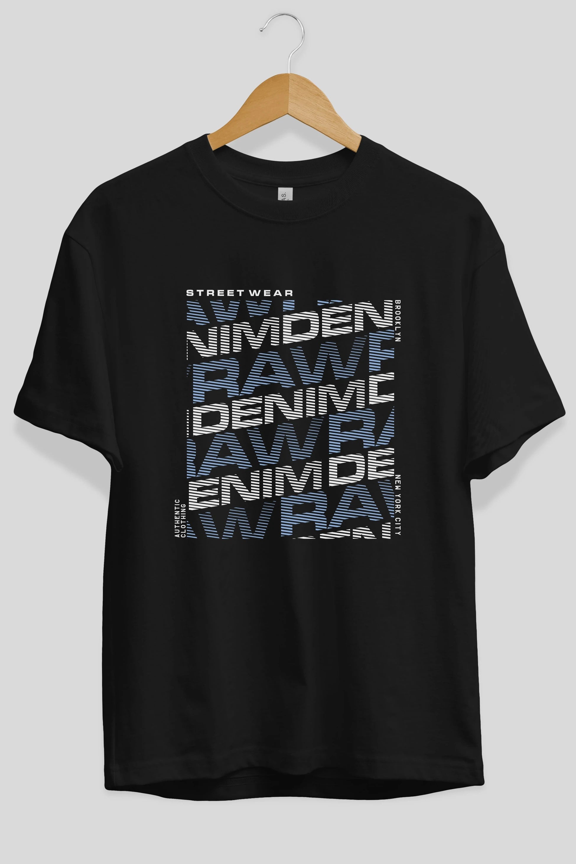 Raw Denim Ön Baskılı Oversize t-shirt Erkek Kadın Unisex