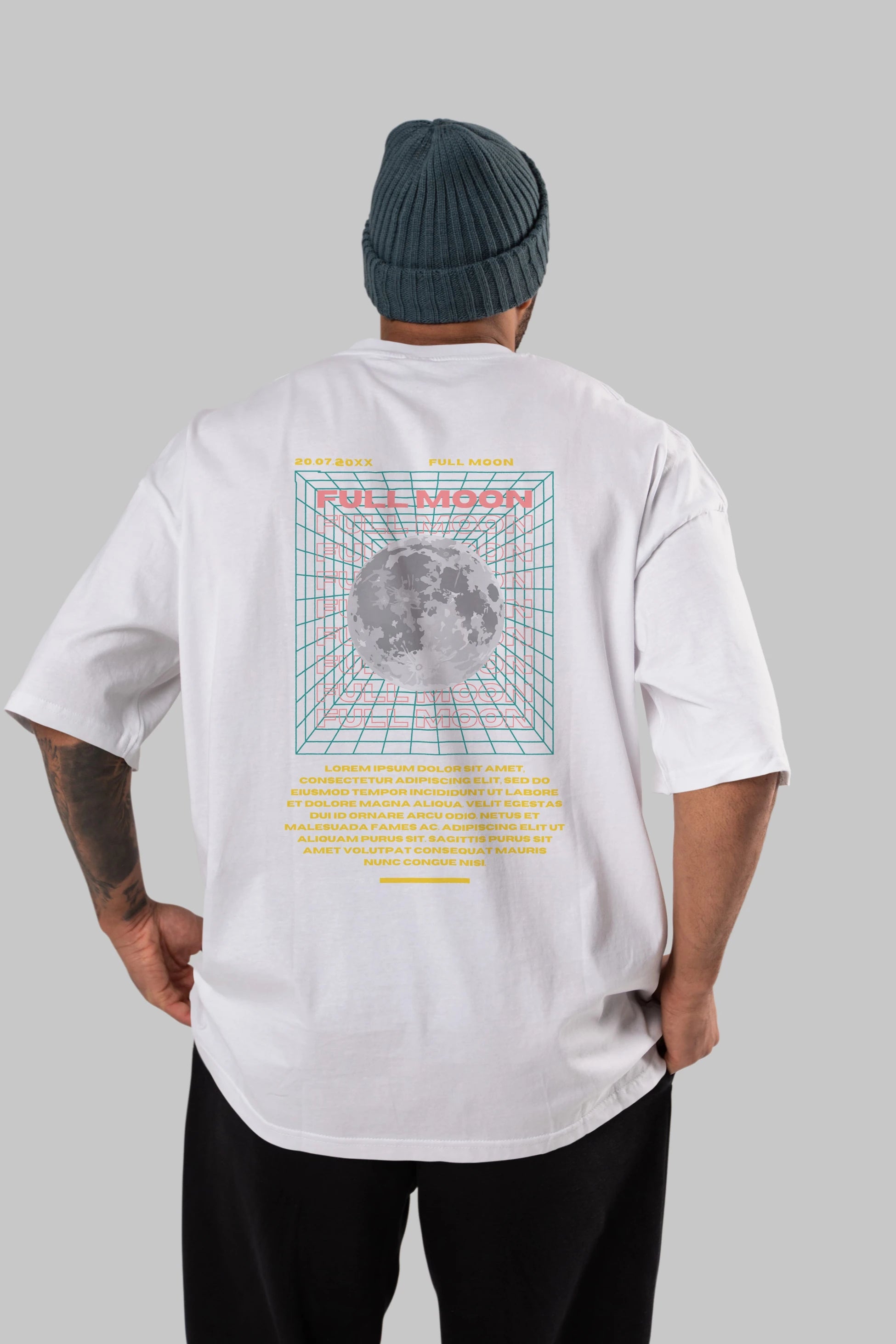 Full Moon Yazılı Arka Baskılı Oversize t-shirt Erkek Kadın Unisex